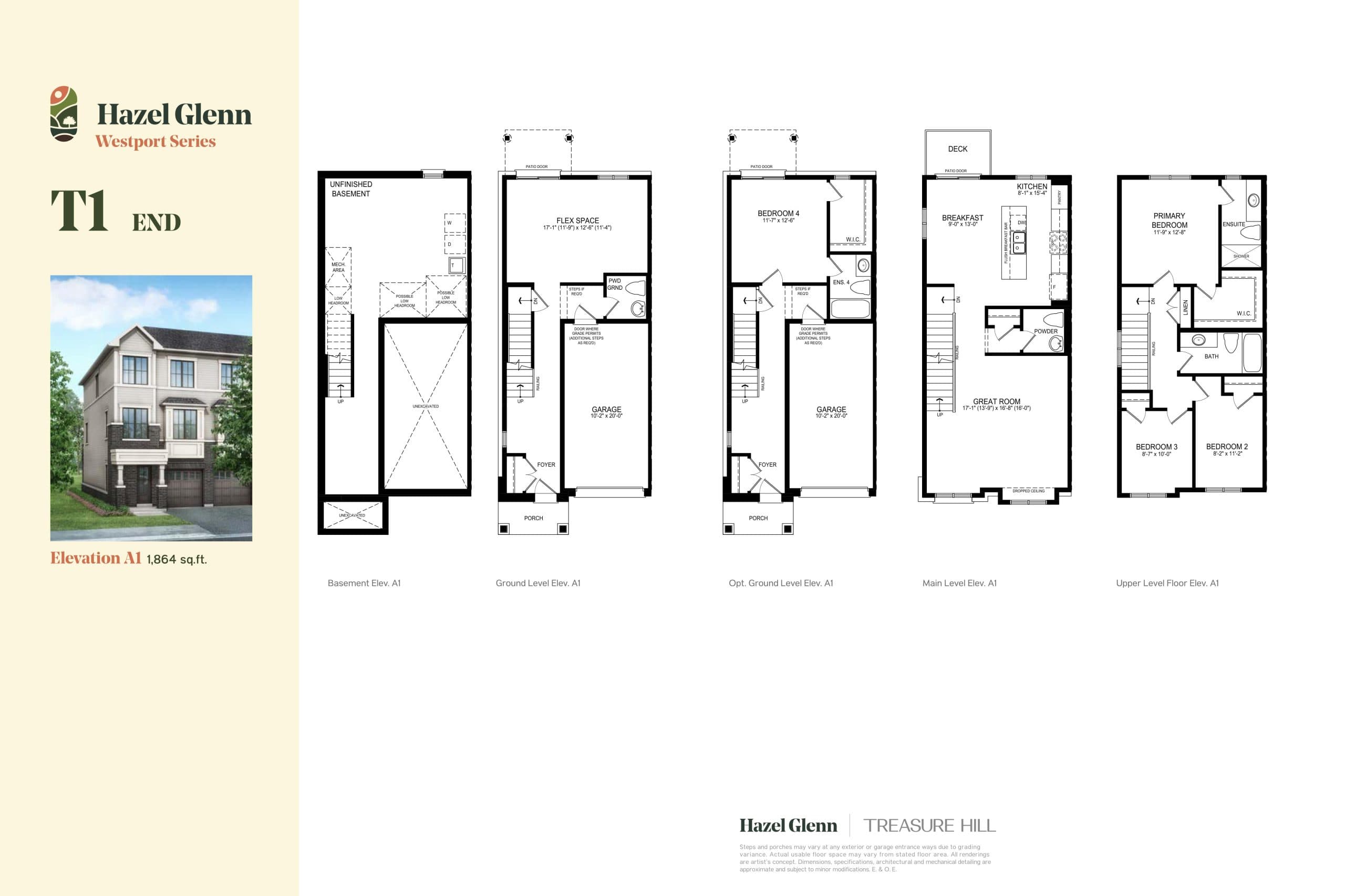 T1 End Floor Plan at Hazel Glenn Towns - 1864 sq.ft