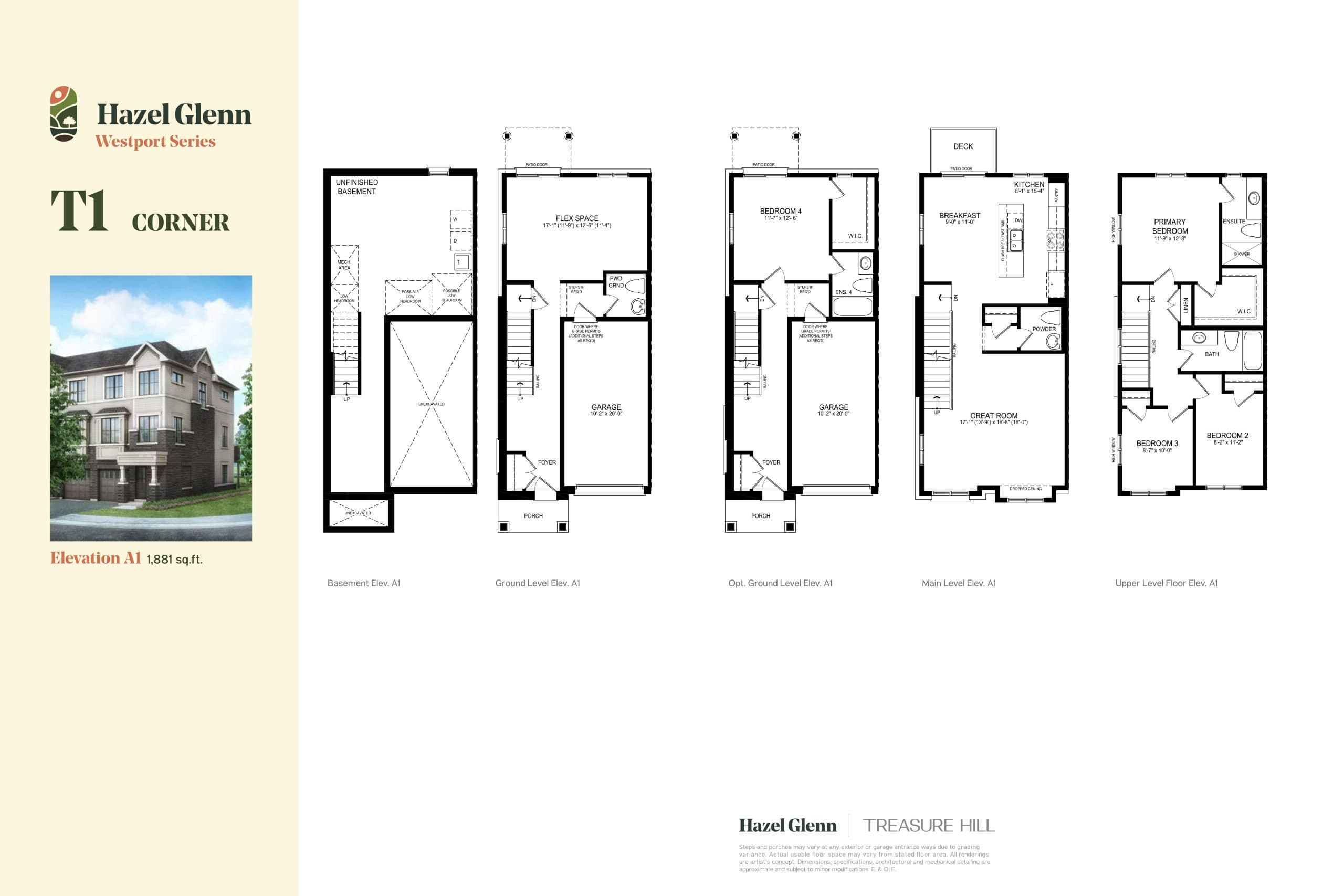 T1 Corner Floor Plan at Hazel Glenn Towns - 1881 sq.ft