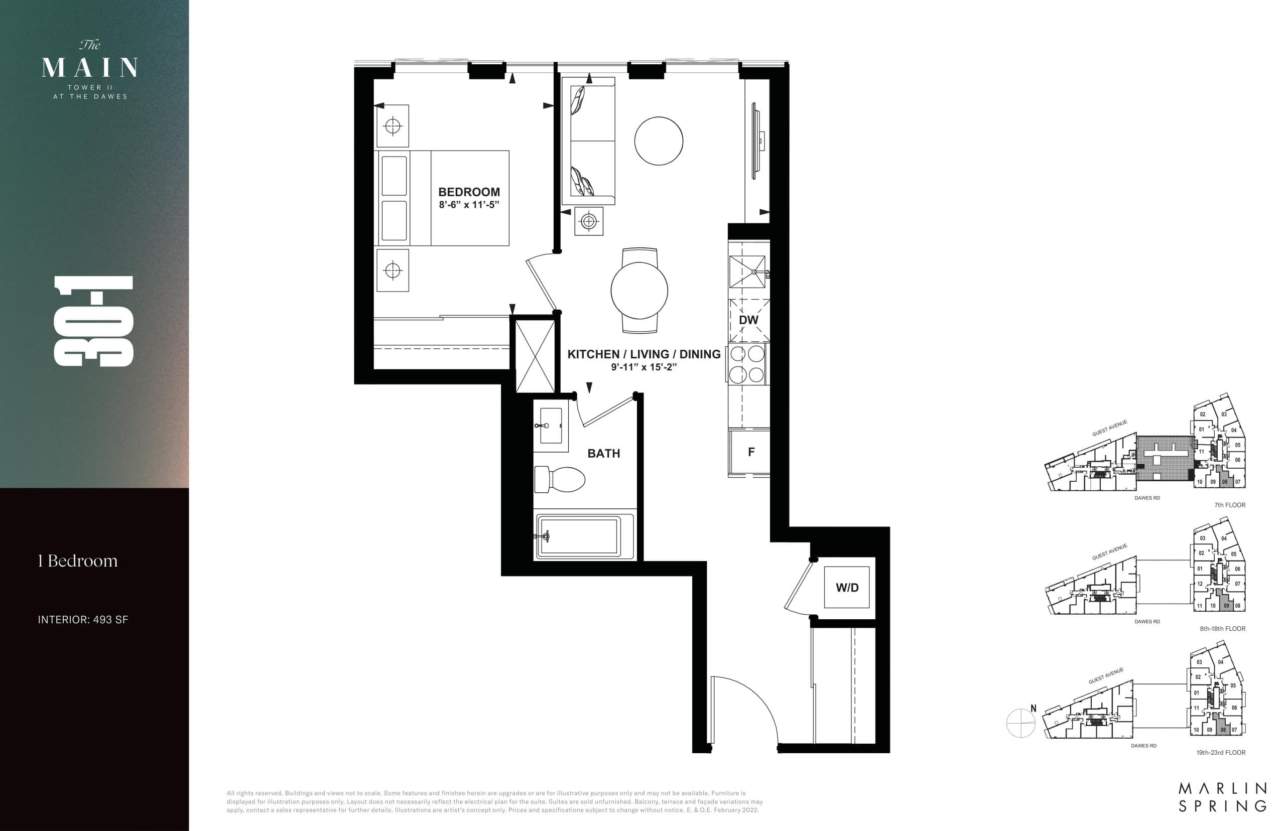 30-1 Floor Plan at The Main - Tower 2 at The Dawes - 493 sq.ft