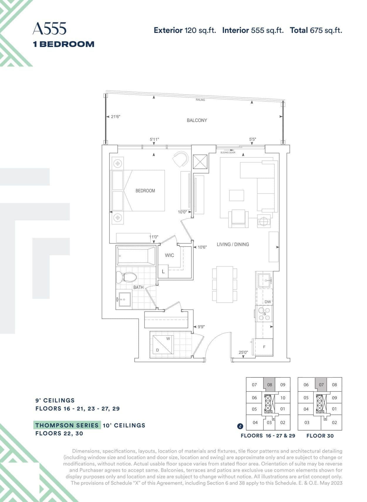 A555 Floor Plan at Thompson Towers - Spring Condos - 555 sq.ft