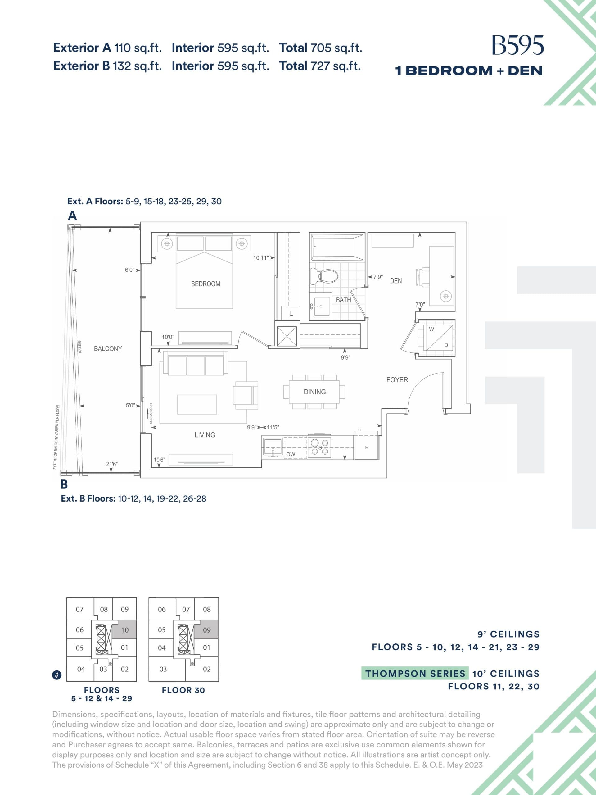 B595 Floor Plan at Thompson Towers - Spring Condos - 595 sq.ft