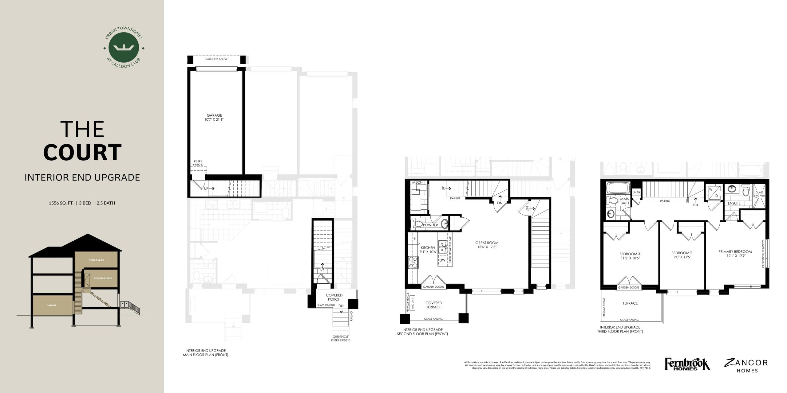 The Court (Interior End) - Zancor Homes Floor Plan at The Social Towns - 1563 sq.ft