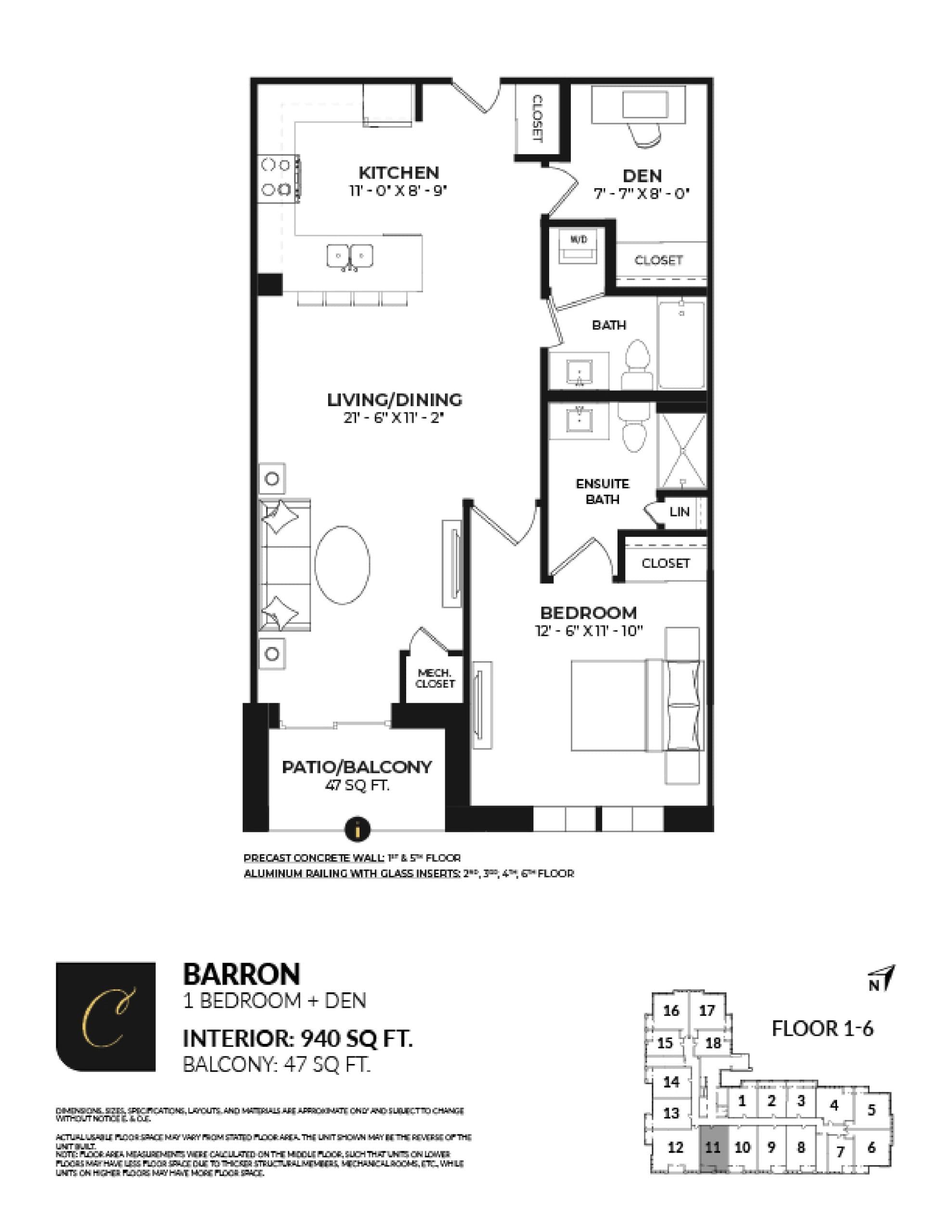 Barron Floor Plan at Creekside Condos - 940 sq.ft