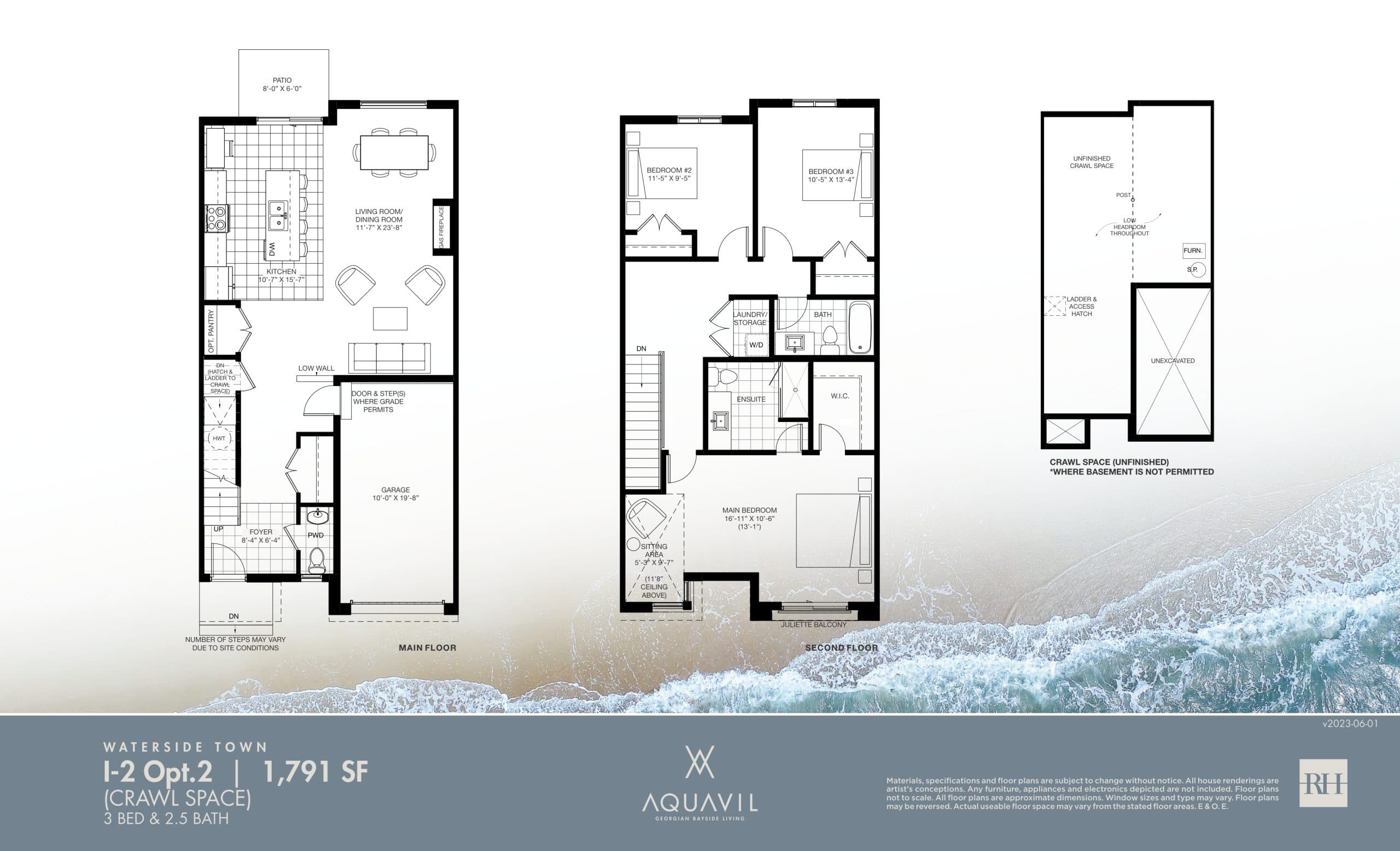 I-2 Opt. 2 (Crawl Space) Floor Plan at AquaVil Waterfront Community on Georgian Bay - 1791 sq.ft