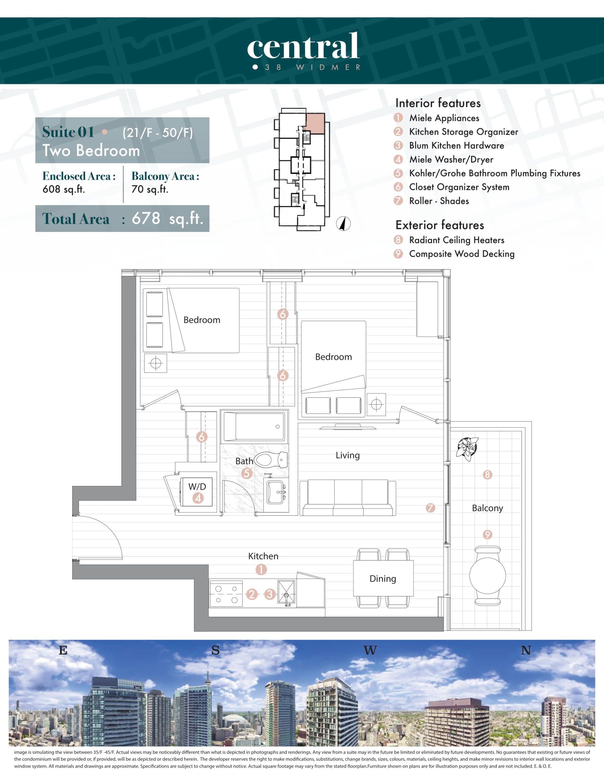 Suite 01 Floor Plan at Central Condos - 608 sq.ft