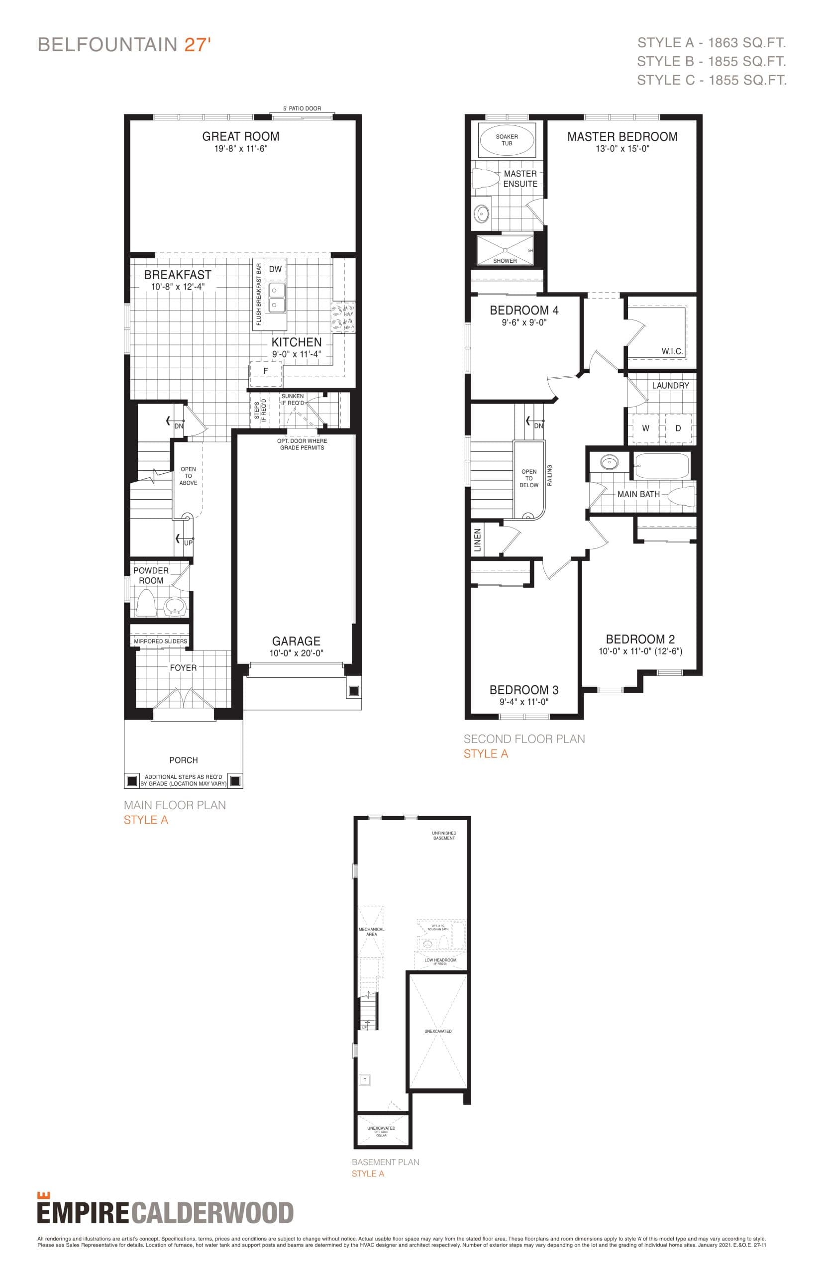 Belfountain 27' Floor Plan at Empire Calderwood Phase 3 Towns - 1863 sq.ft