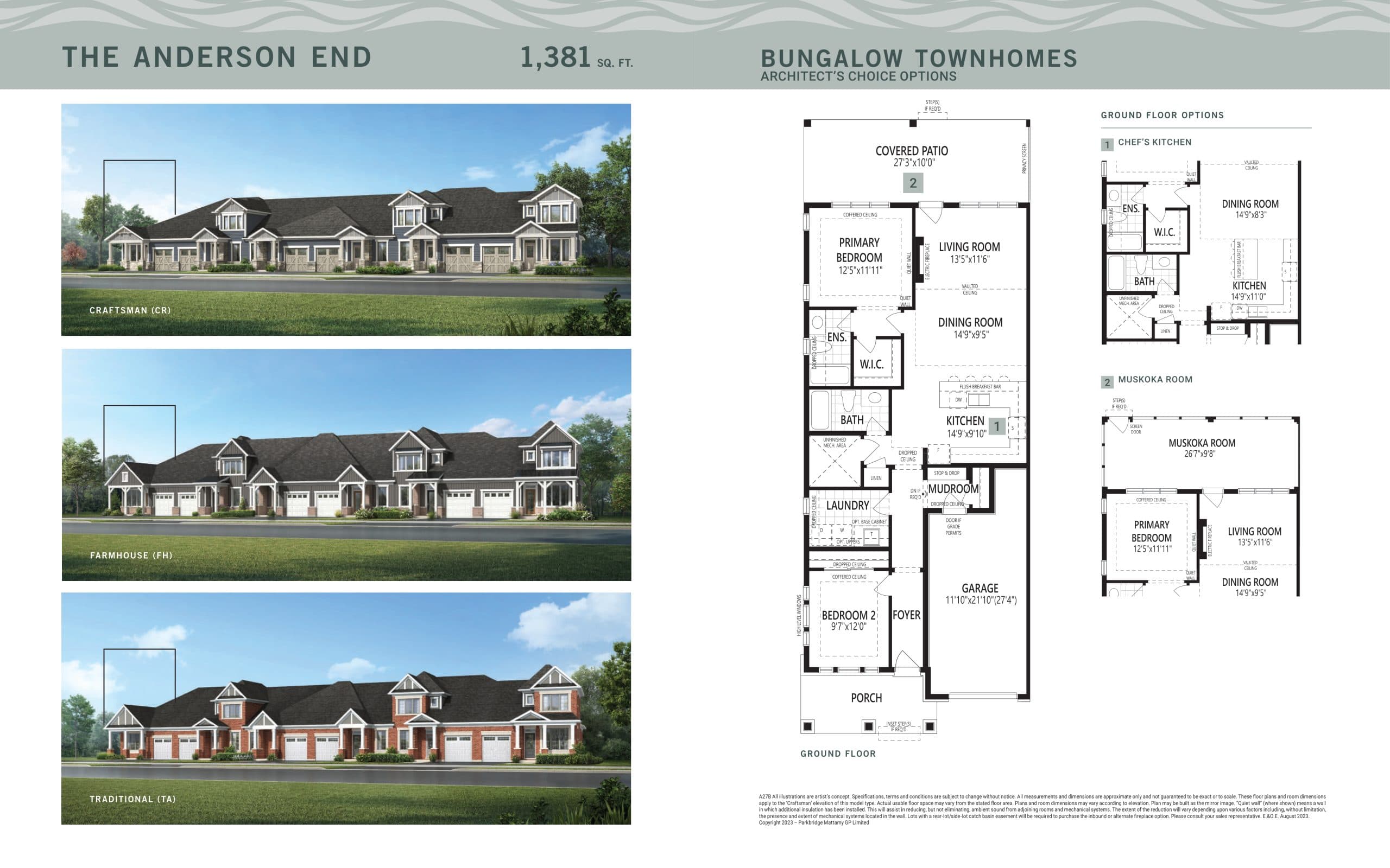 The Anderson End Floor Plan at Lakehaven Towns - 1381 sq.ft