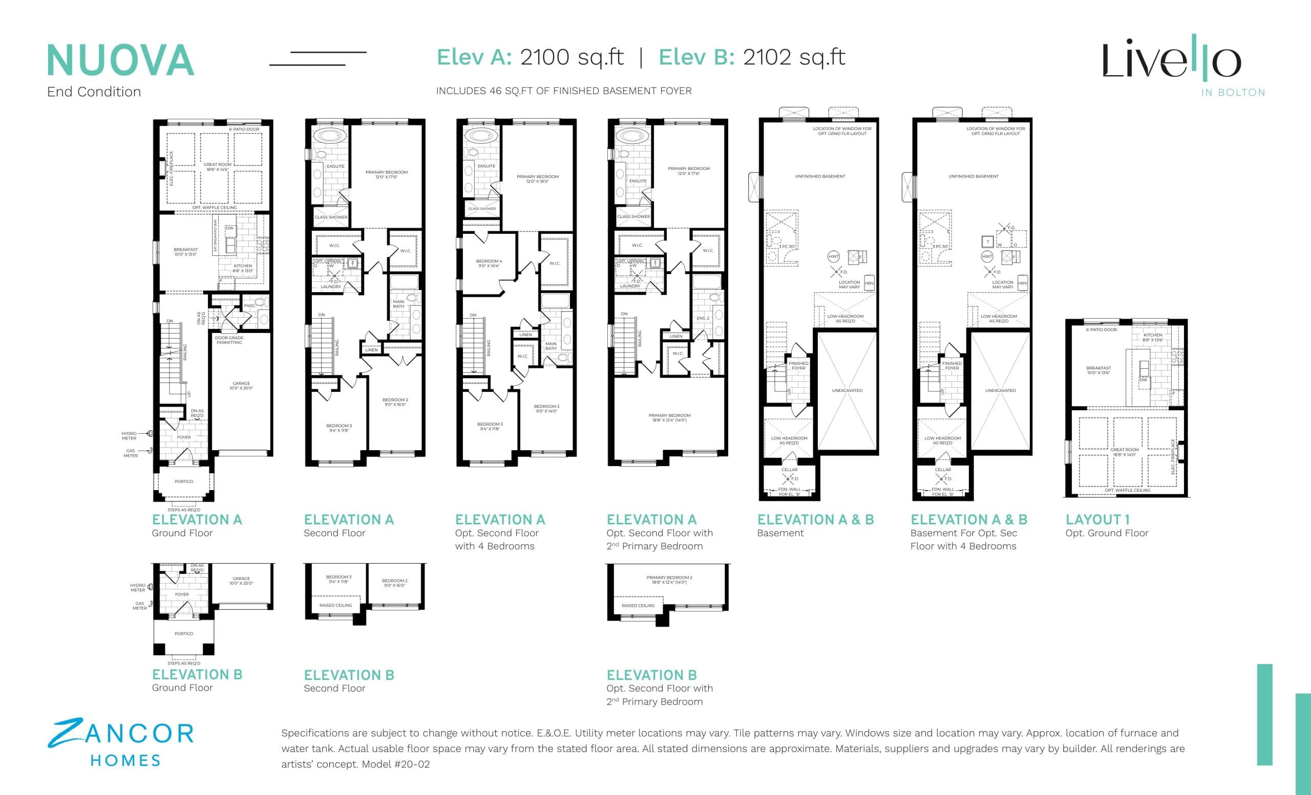 Nuova - End Floor Plan at Livello in Bolton - 2100 sq.ft