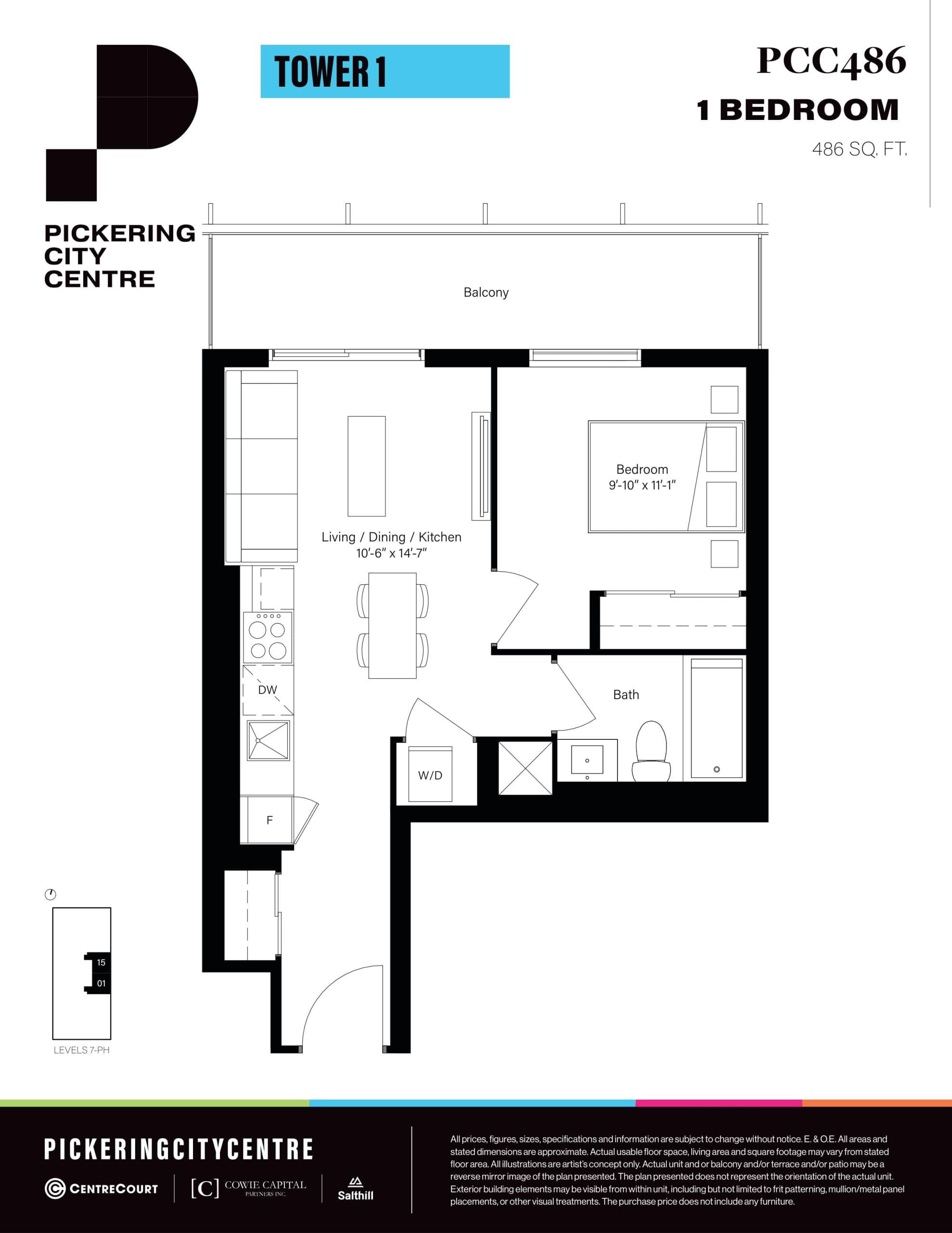 PCC486 Floor Plan at Pickering City Centre Condos - 486 sq.ft