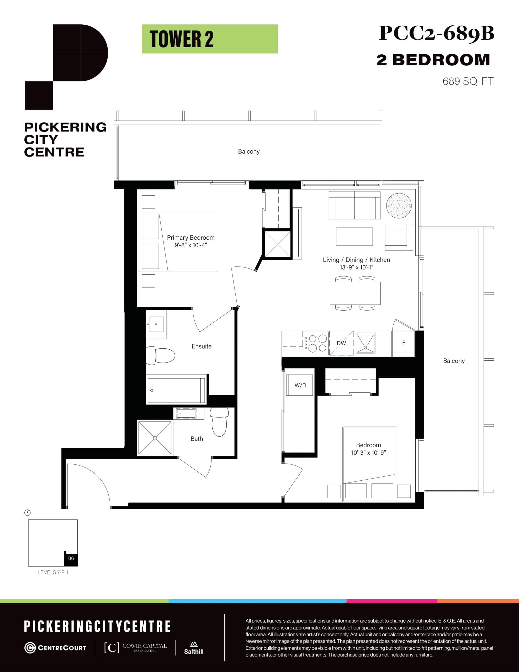 PCC2-689B Floor Plan at Pickering City Centre Tower 2 Condos - 689 sq.ft