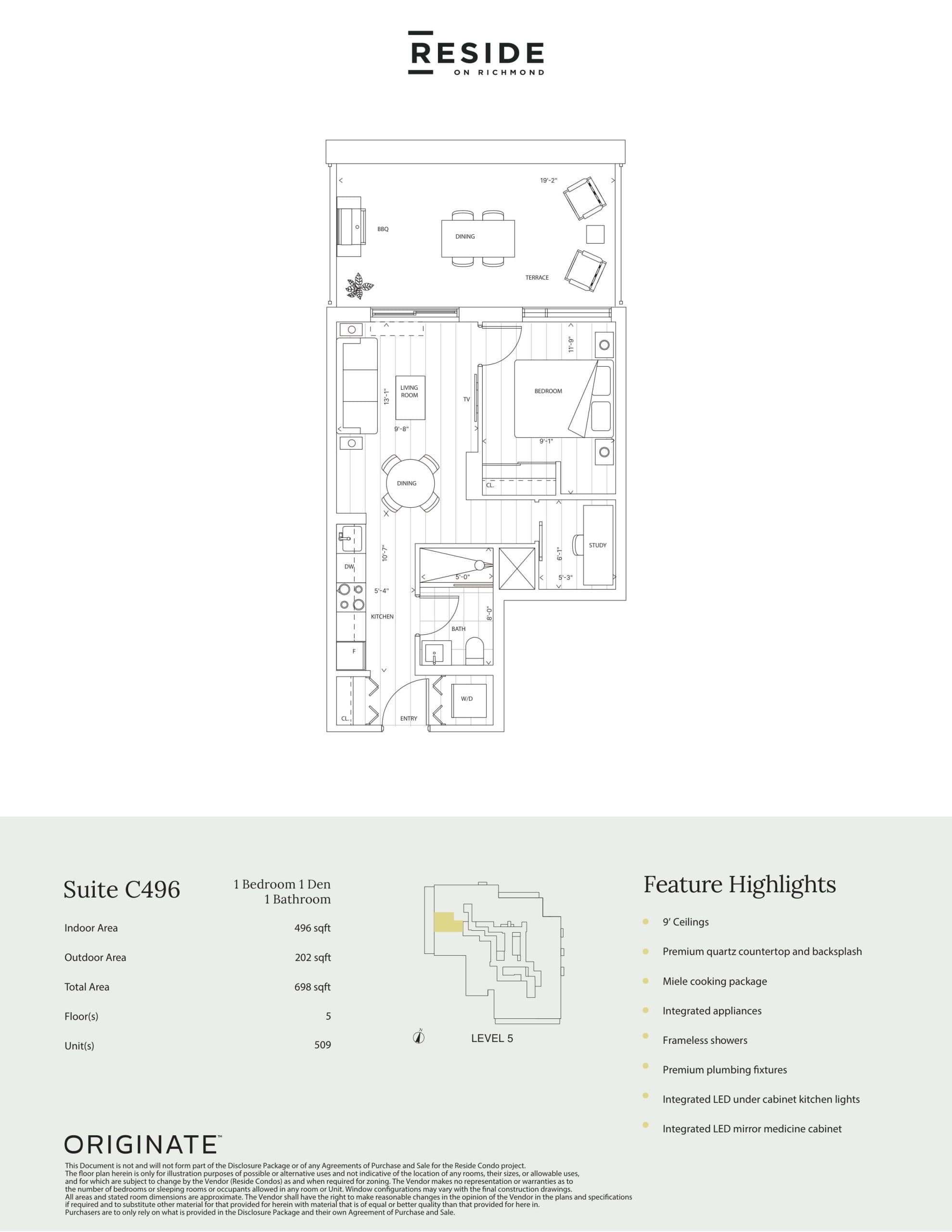 Suite C496 Floor Plan at Reside on Richmond Condos - 496 sq.ft