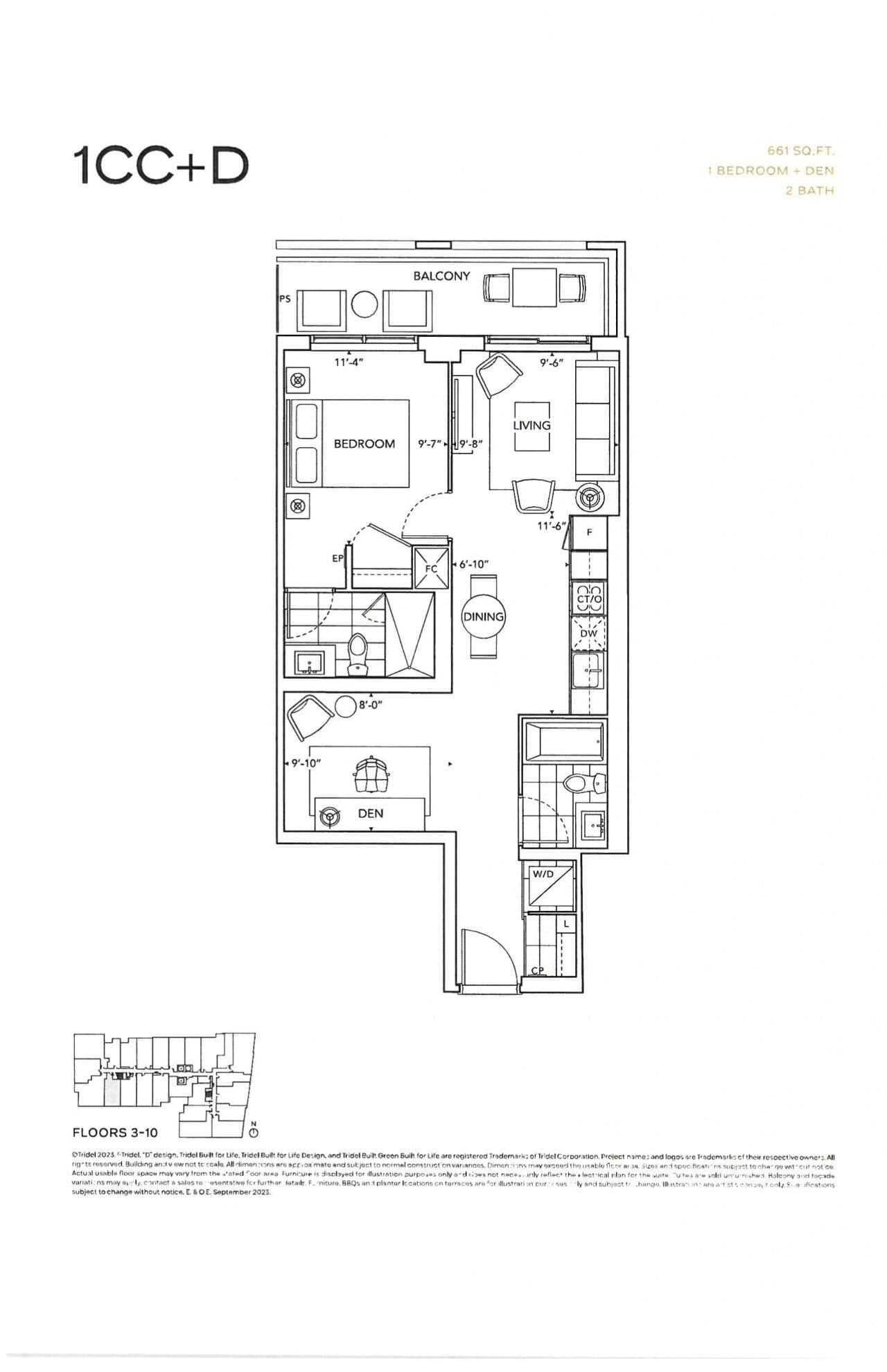 1CC+D Floor Plan at 6080 Yonge Condos - 661 sq.ft