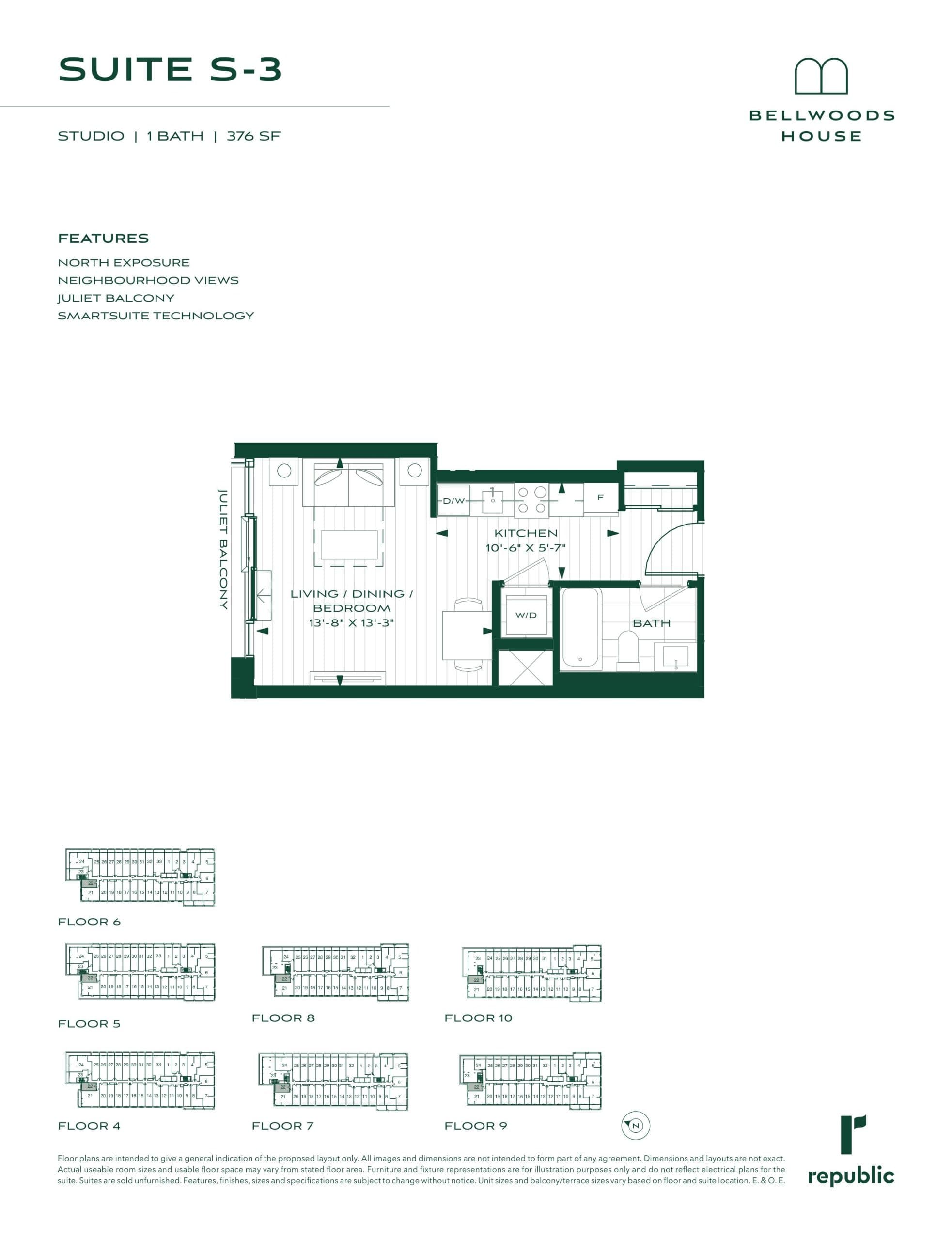 Suite S-3 Floor Plan at Bellwoods House Condos - 376 sq.ft