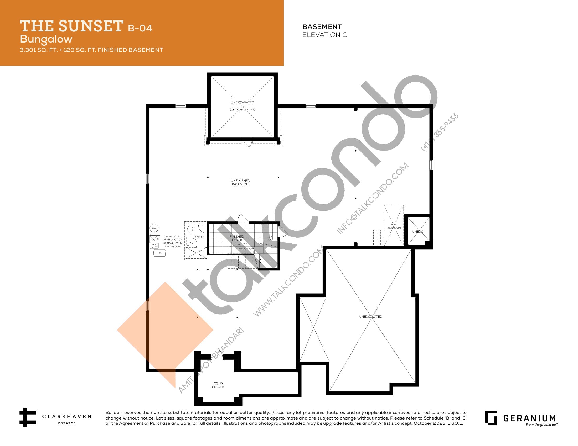 The Sunset - Elevation C (Basement) Floor Plan at Clarehaven Estates - 3301 sq.ft