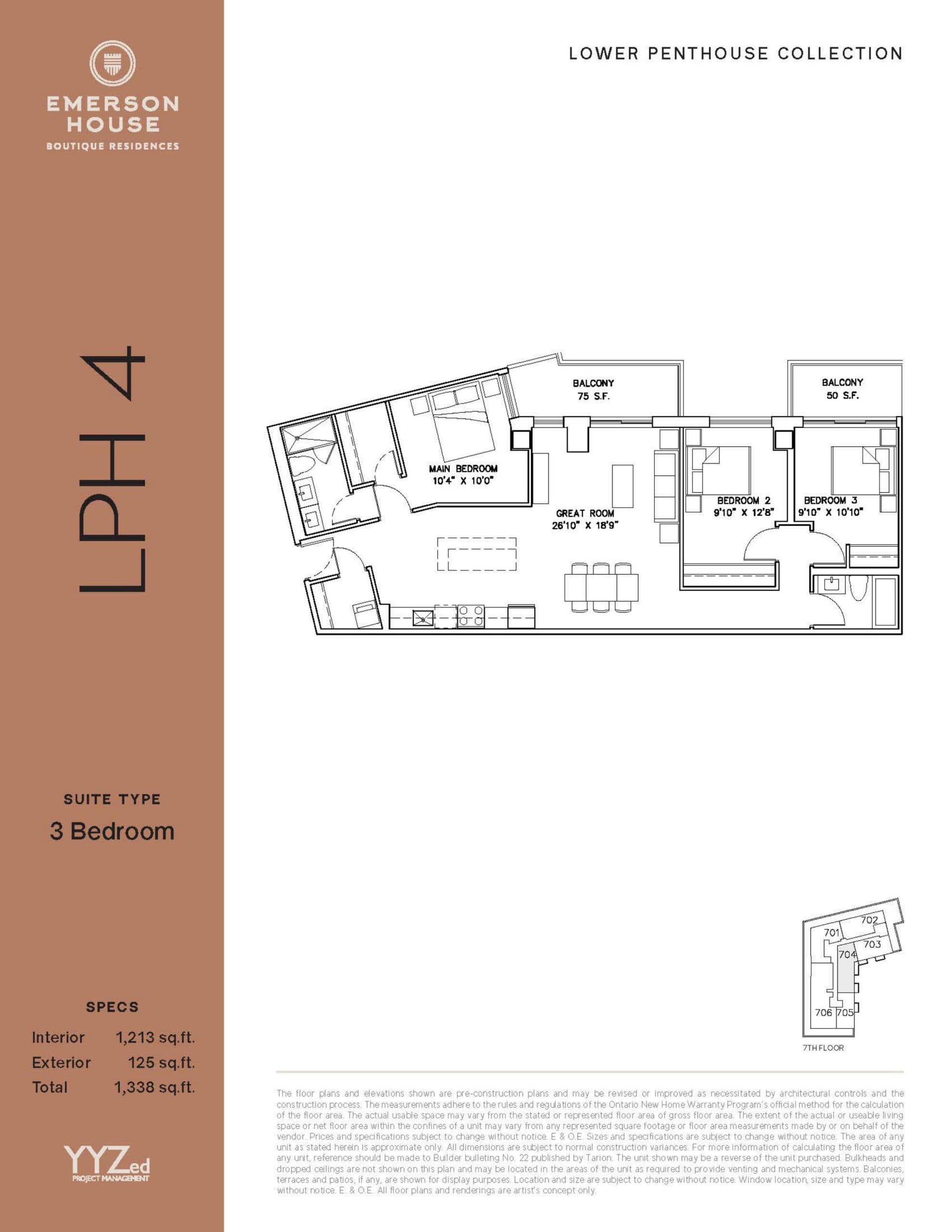 LPH4 Floor Plan at Emerson House Condos - 1213 sq.ft