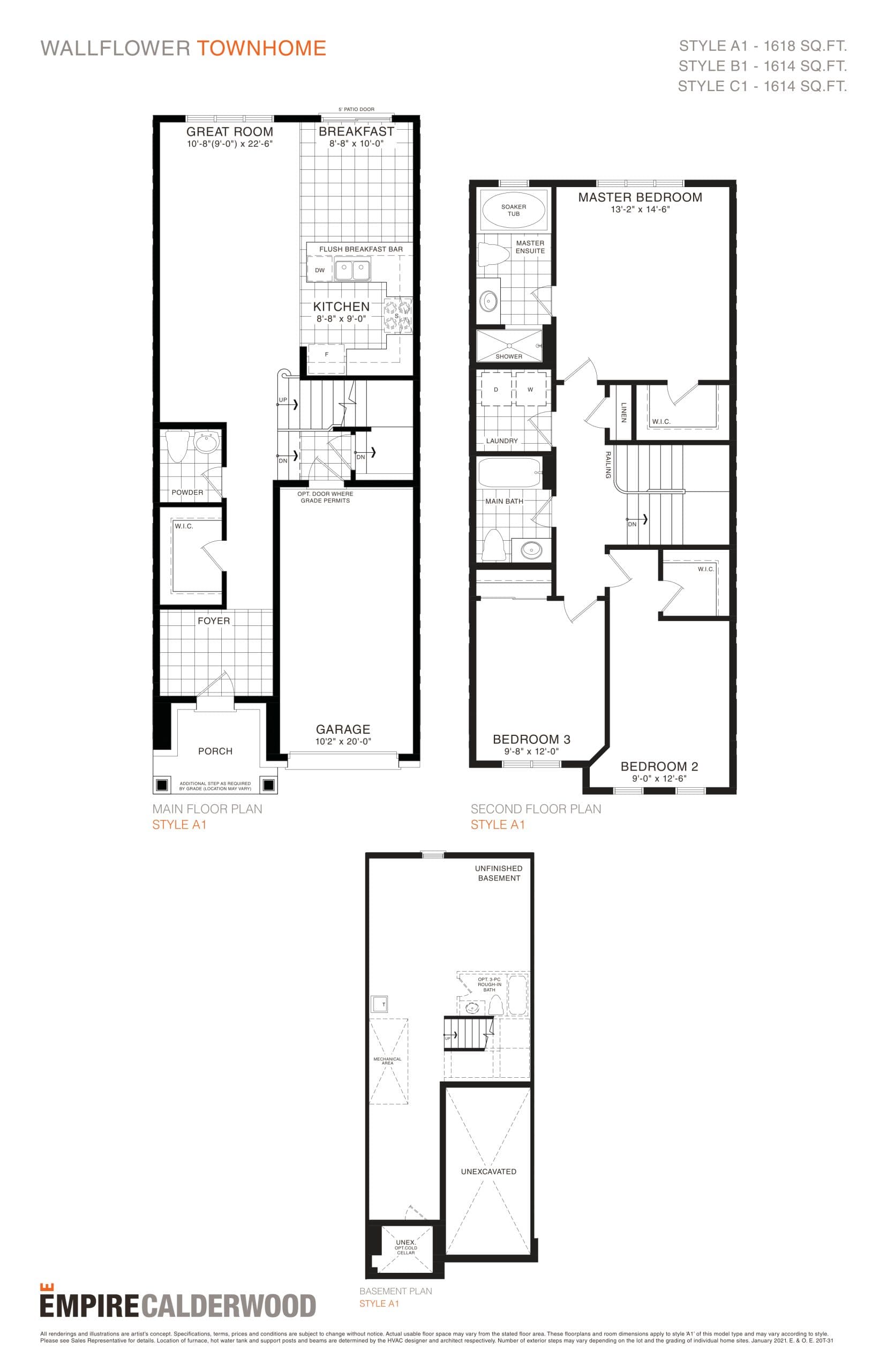 Wallflower Townhome Floor Plan at Empire Calderwood Towns - 1618 sq.ft