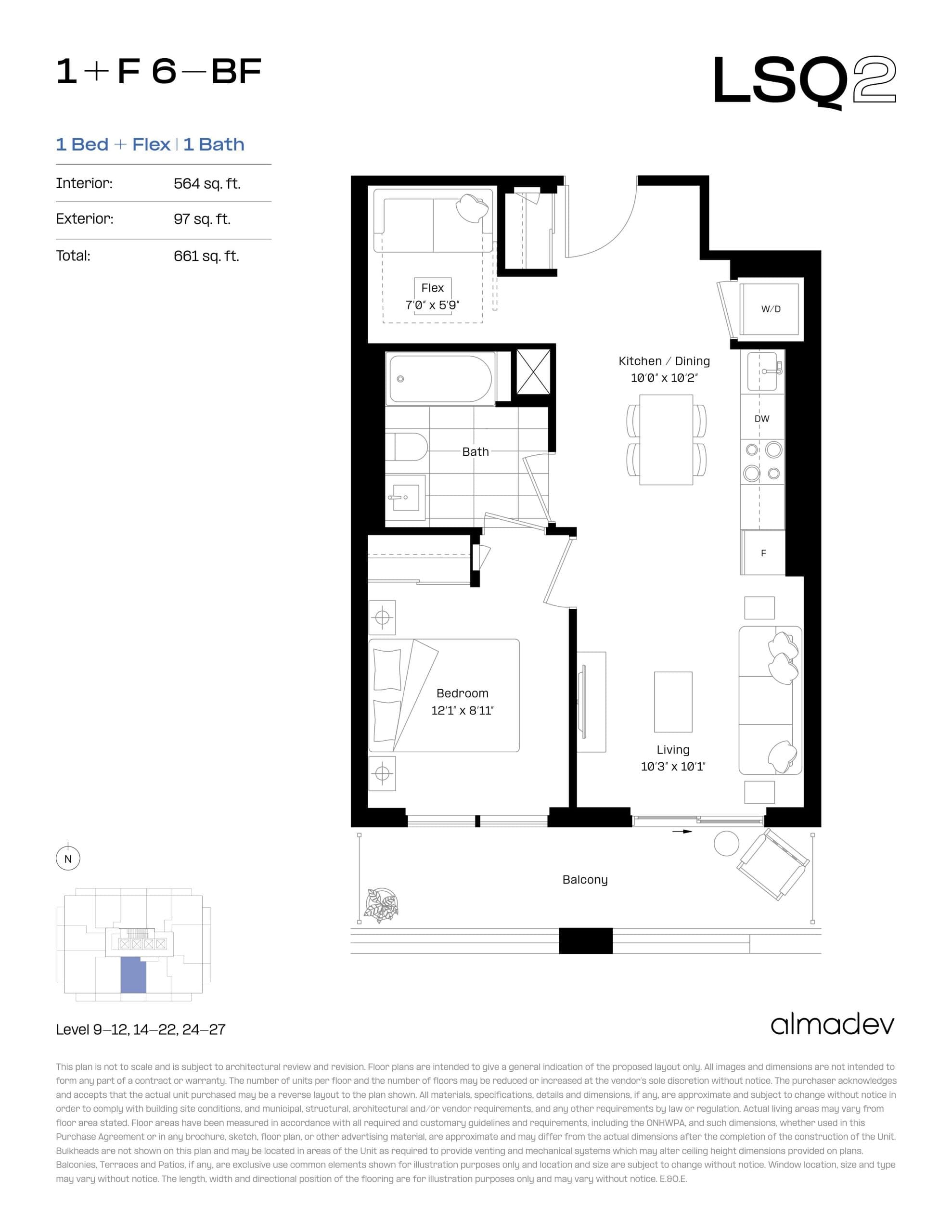 1+F 6-BF Floor Plan at LSQ2 Condos - 564 sq.ft