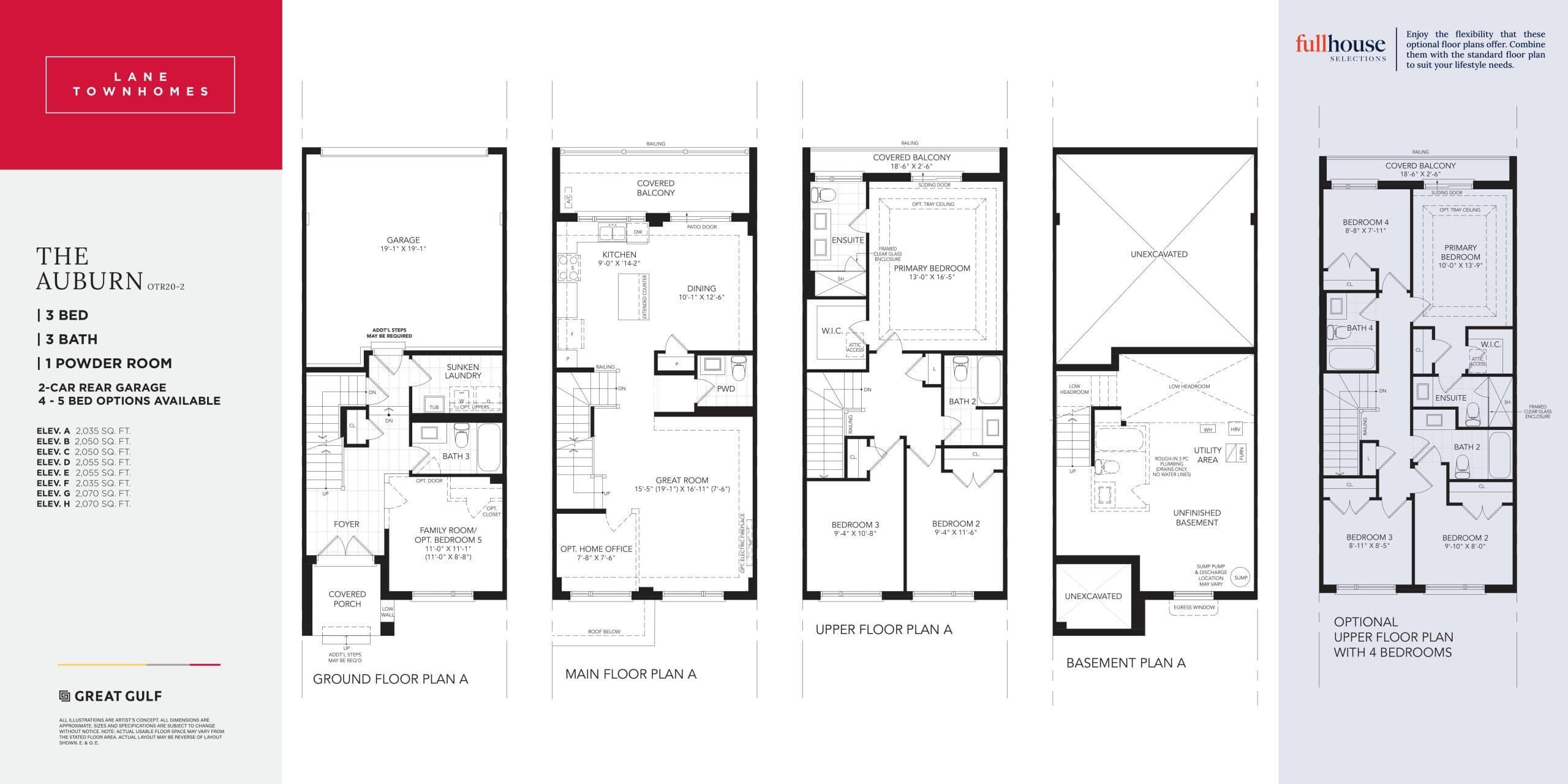 The Auburn Floor Plan at Oakpointe in Oakville Towns - 2070 sq.ft