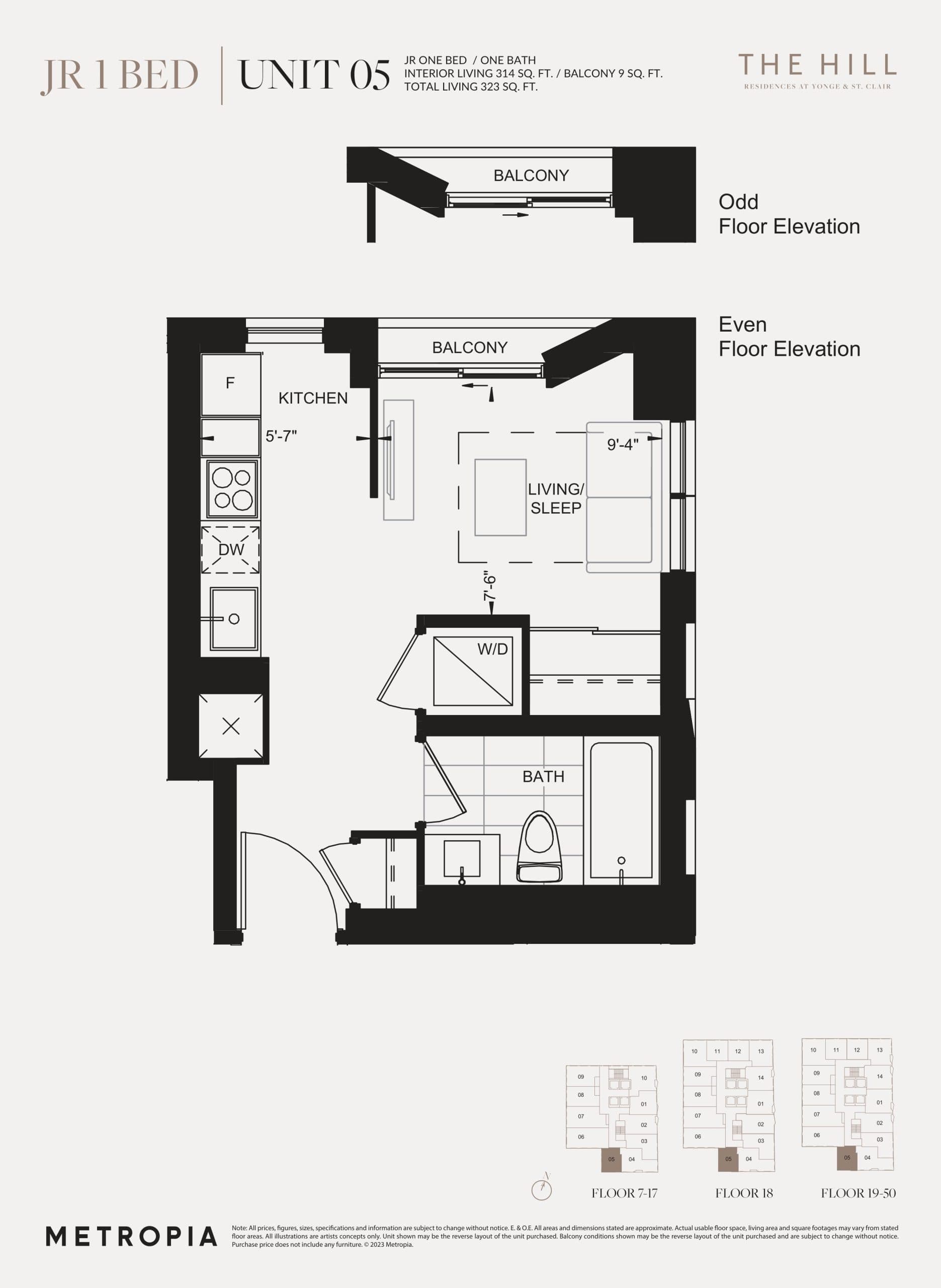 Unit 05 (with Balcony) Floor Plan at The Hill Residences - 314 sq.ft
