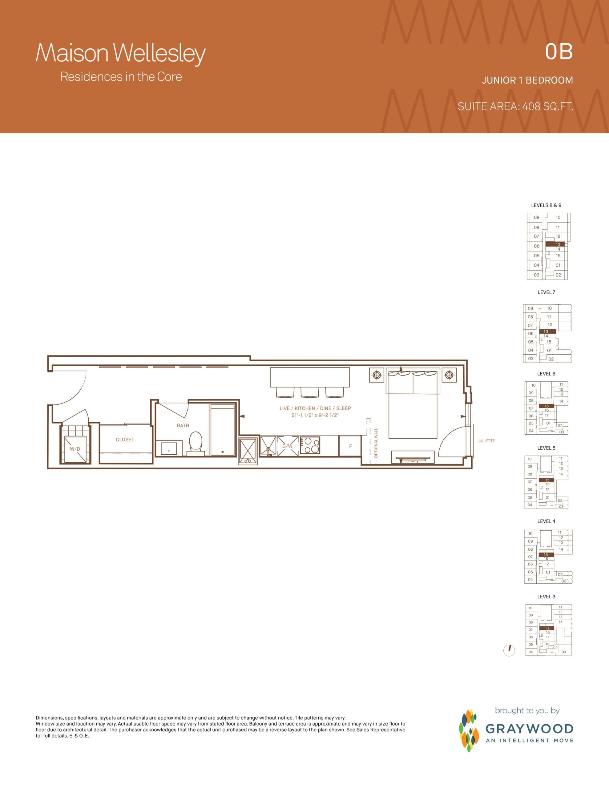 0B Floor Plan at Maison Wellesley Condos - 408 sq.ft