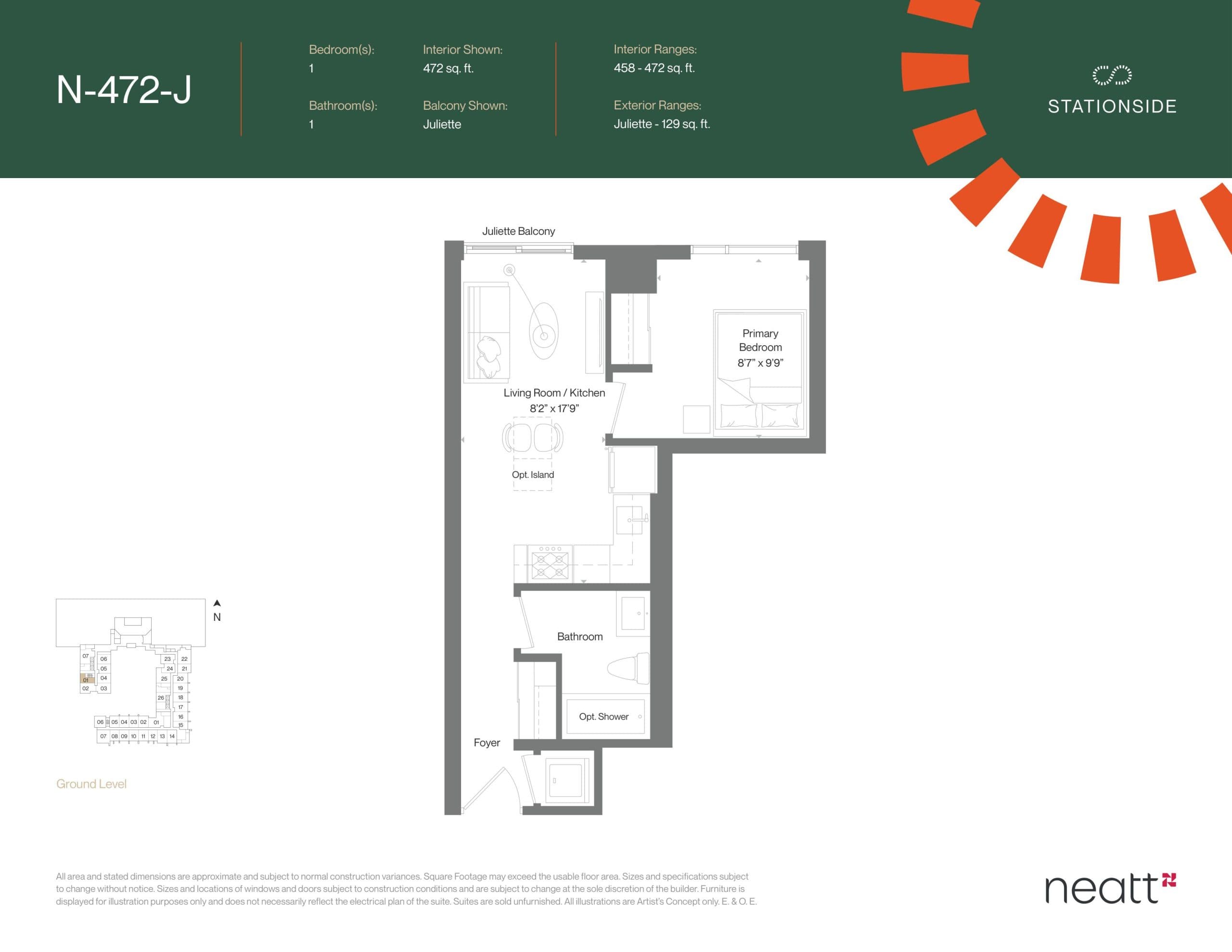 N-472-J Floor Plan at Stationside - West Tower Condos - 472 sq.ft