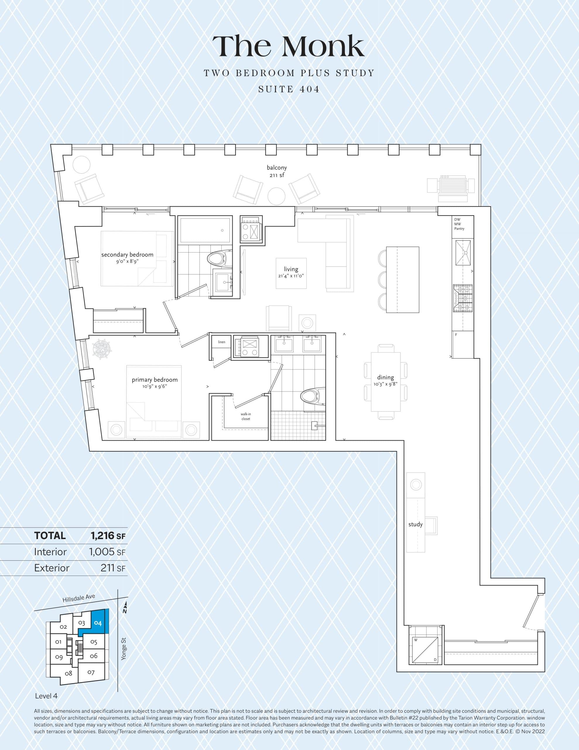 The Monk Floor Plan at UOVO Boutique Residences - 1005 sq.ft