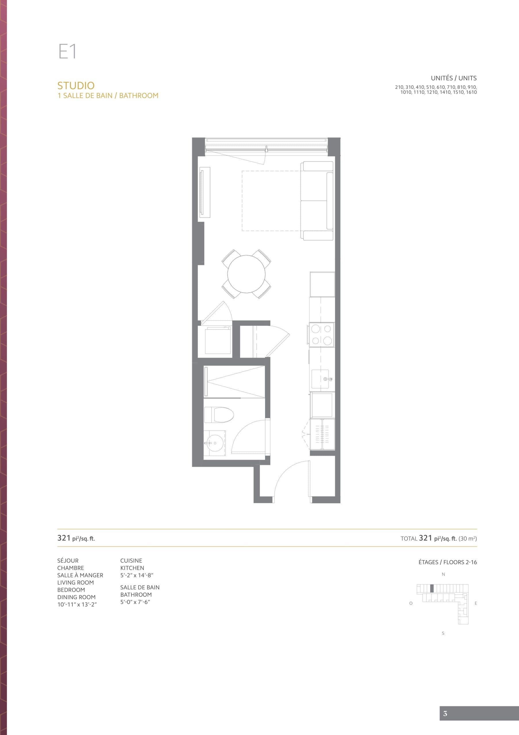 E1 Floor Plan at 1 Square Phillips - Phase 2 Condos - 321 sq.ft