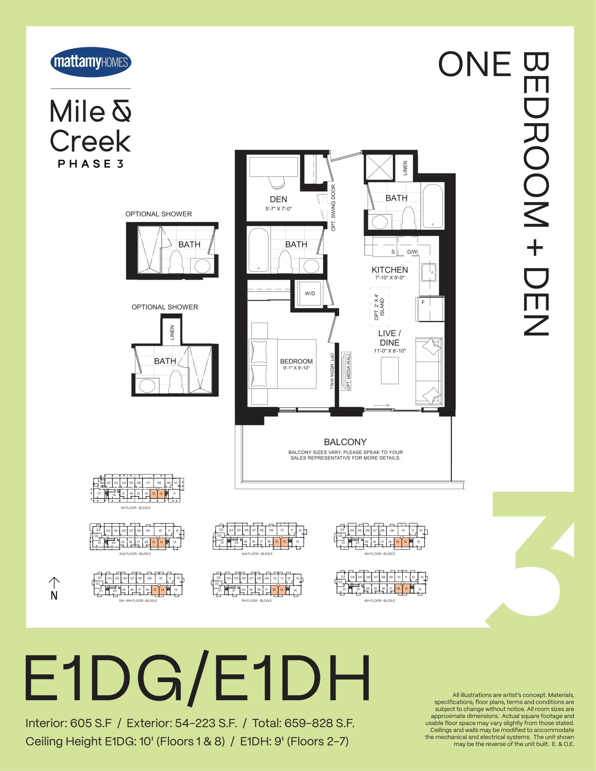 E1DG/E1DH Floor Plan at Mile & Creek Condos Phase 3 - 605 sq.ft