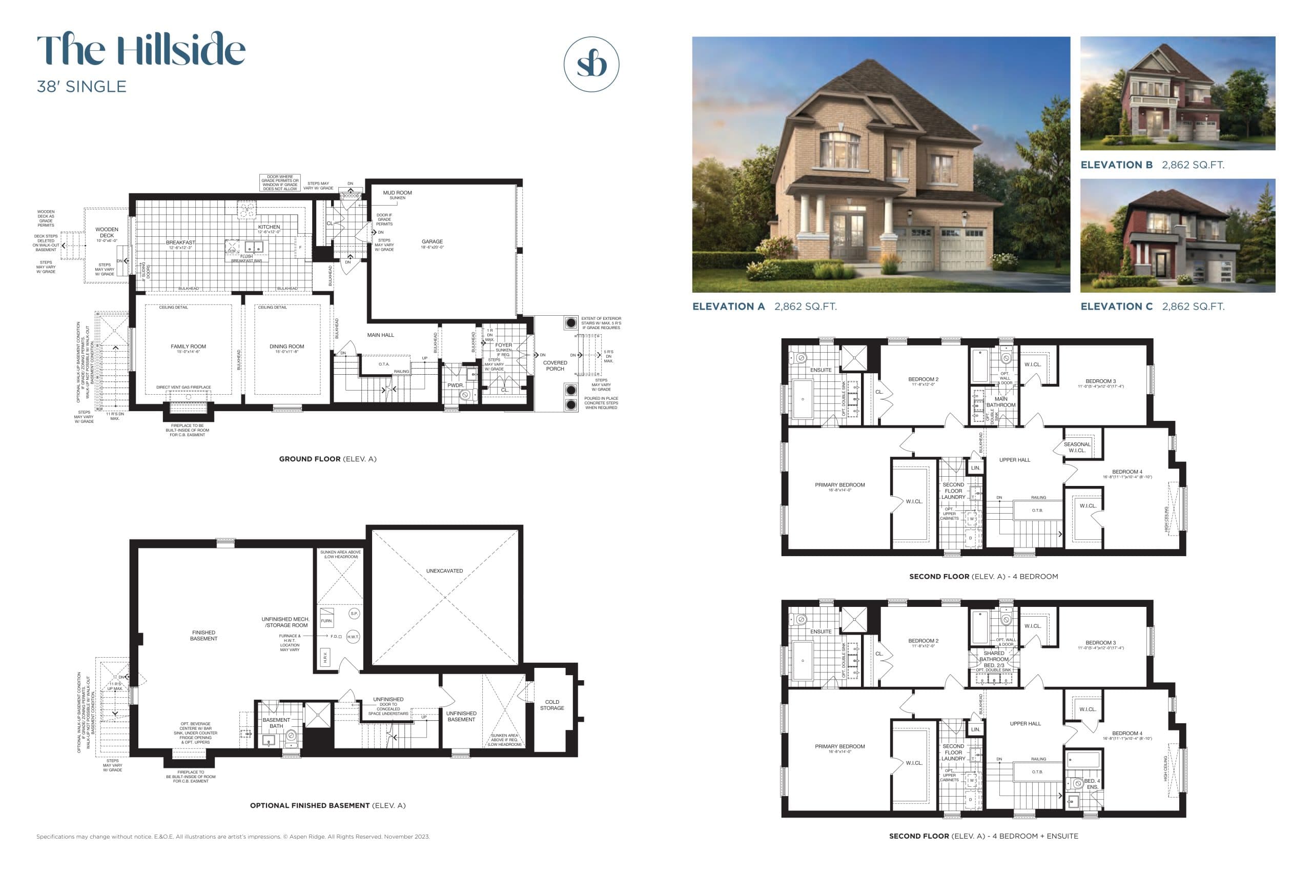 The Hillside Floor Plan at South Barrie Towns by Aspen Ridge Homes - 2862 sq.ft
