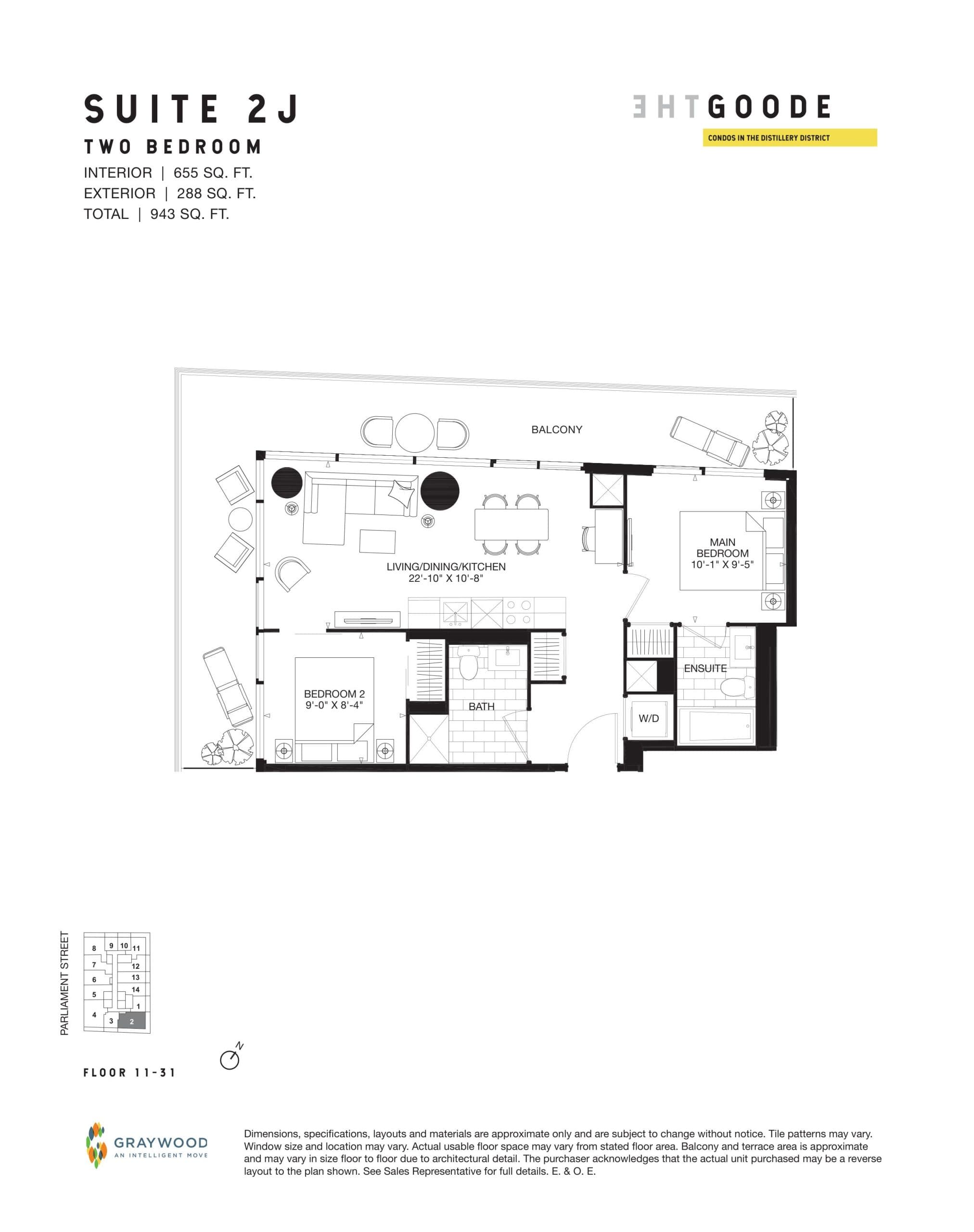 Suite 2J Floor Plan at The Goode Condos - 655 sq.ft