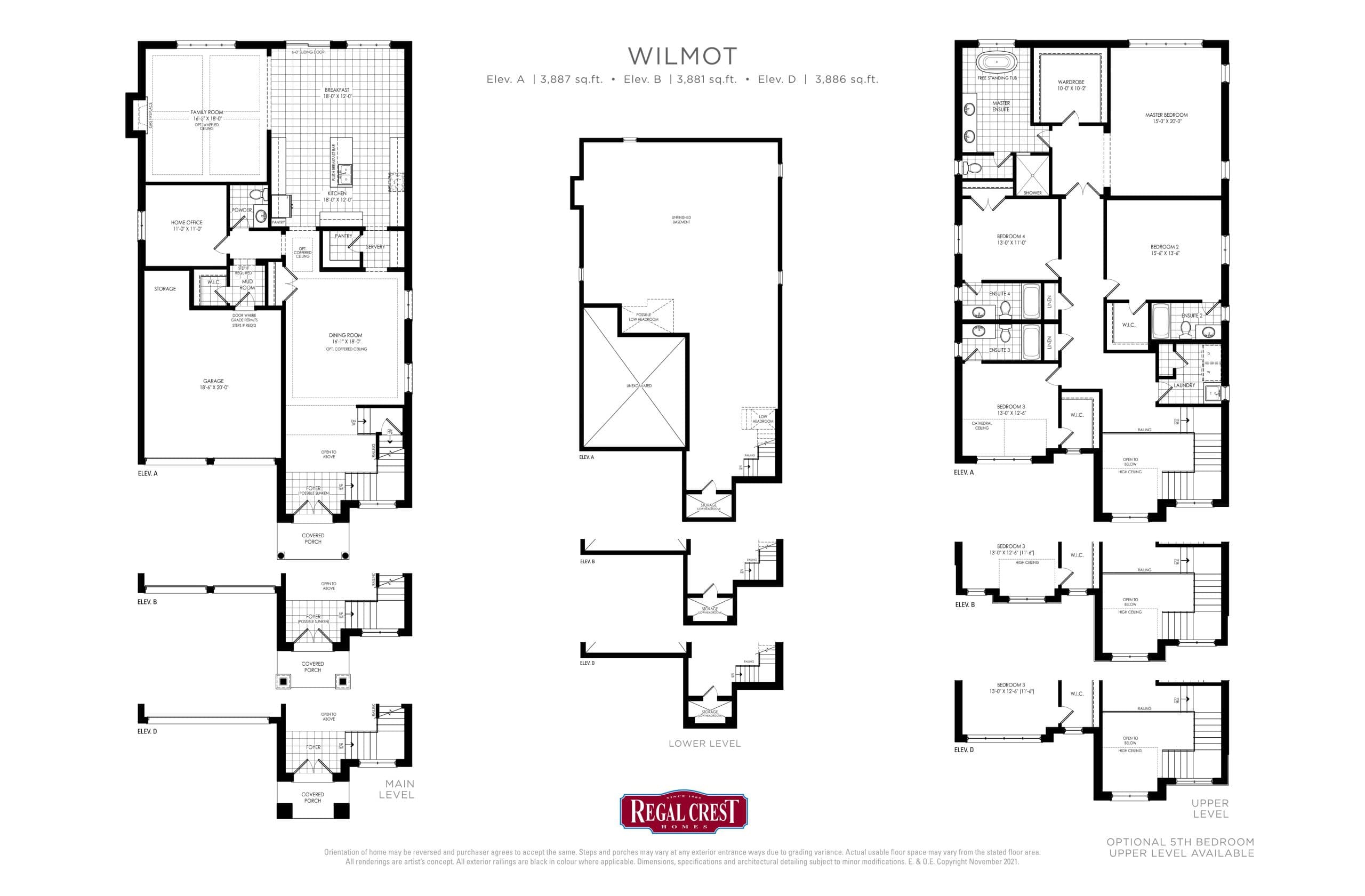 Wilmot Floor Plan at Bondhead by Regal Crest Homes - 3887 sq.ft