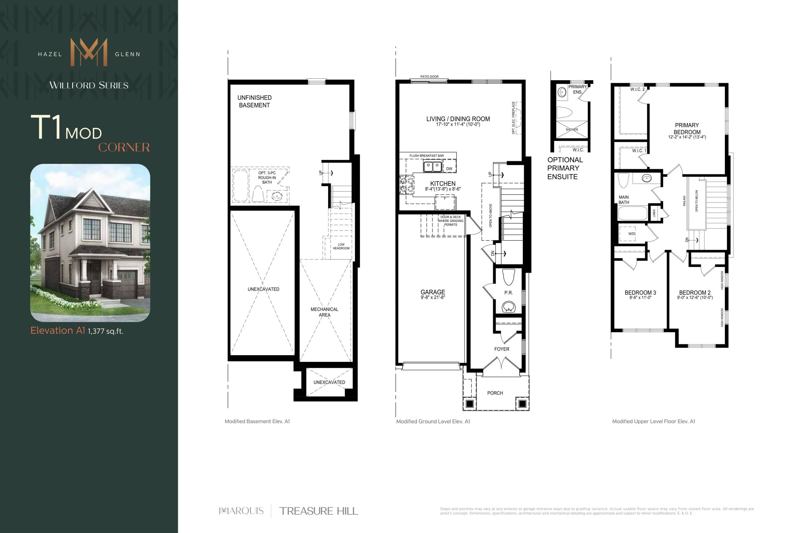 T1 - Corner Floor Plan at Marquis Condos - 1377 sq.ft