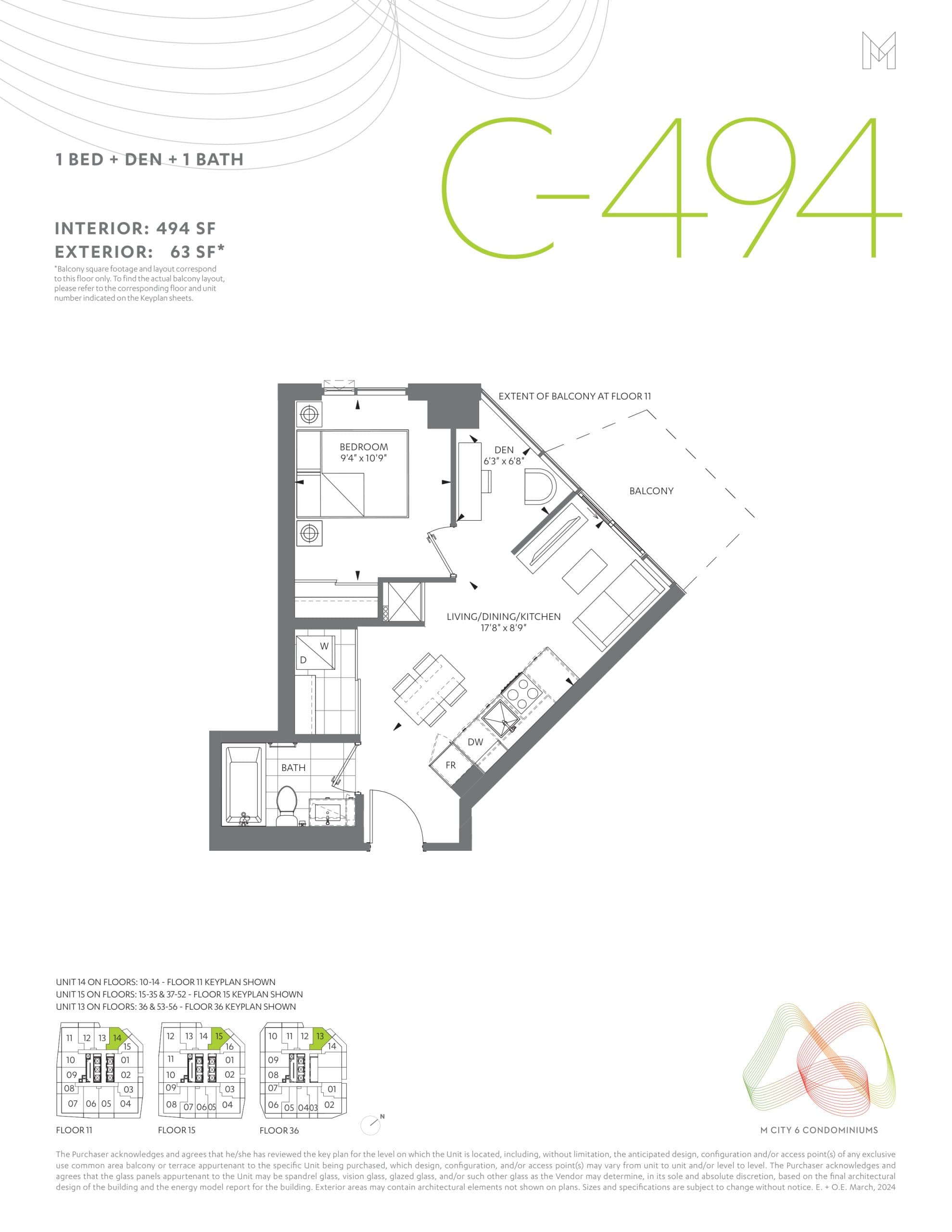 C-494 Floor Plan at M6 Condos - 494 sq.ft
