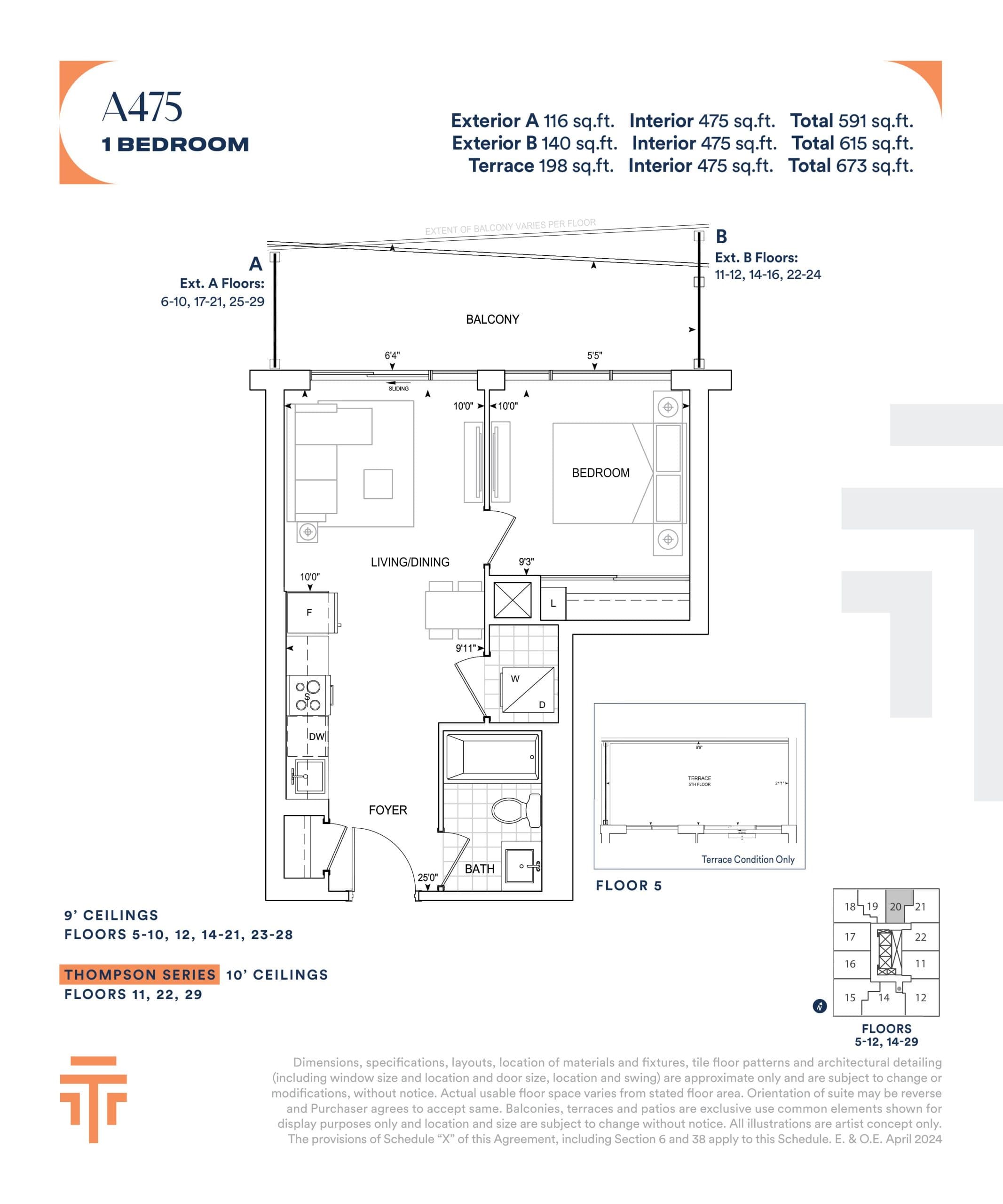 A475 Floor Plan at Thompson Towers - Sienna Condos - 475 sq.ft