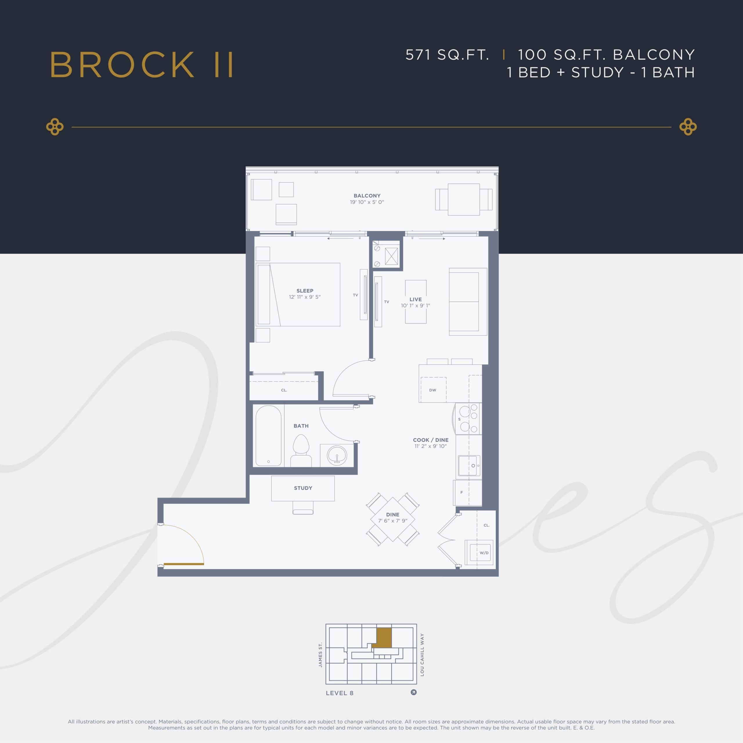 Brock II Floor Plan at 88 James Condos Phase 2 - 571 sq.ft