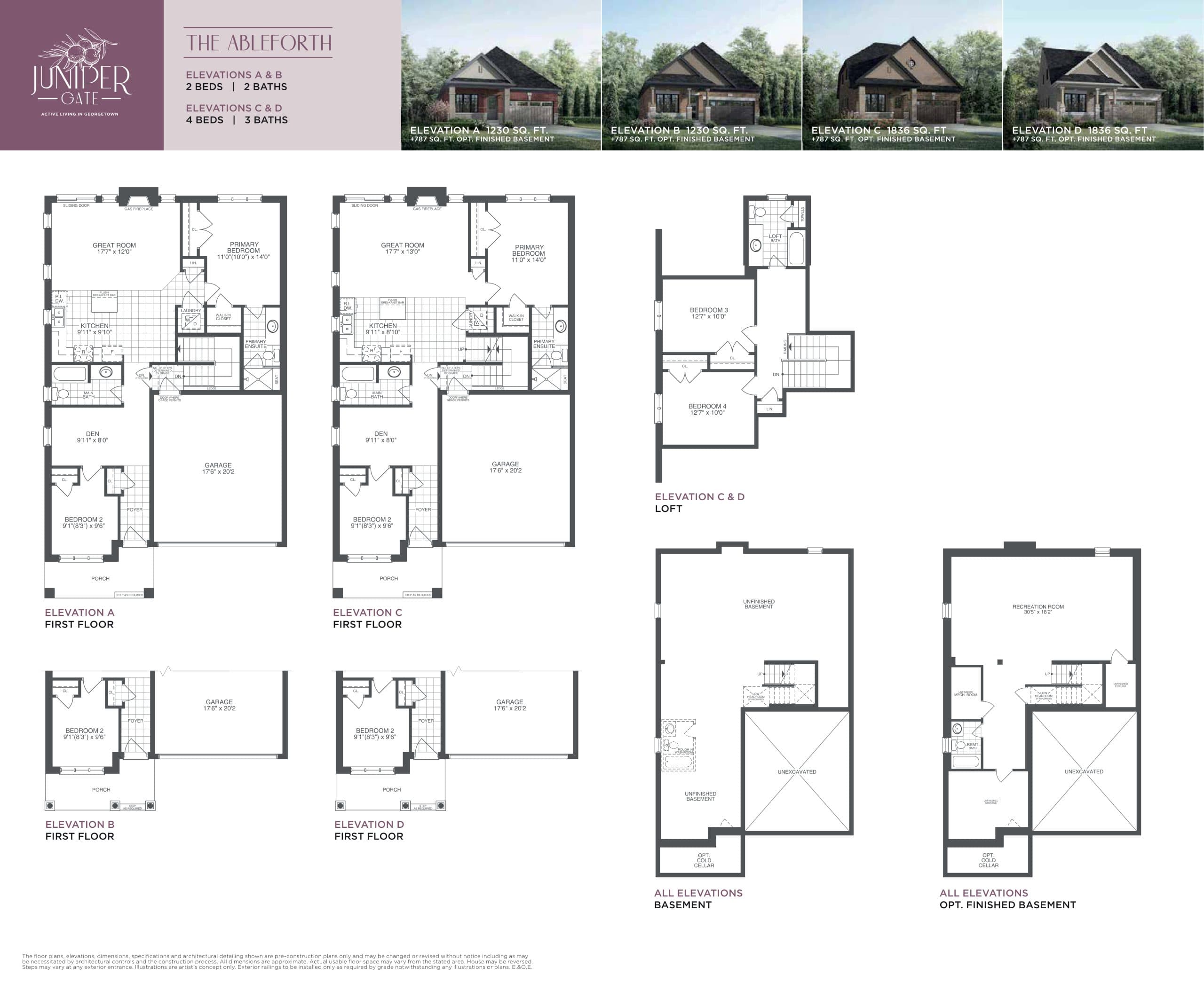 The Ableforth Elevations C & D (The Bungalow Collection) Floor Plan at Juniper Gate Towns - 1836 sq.ft