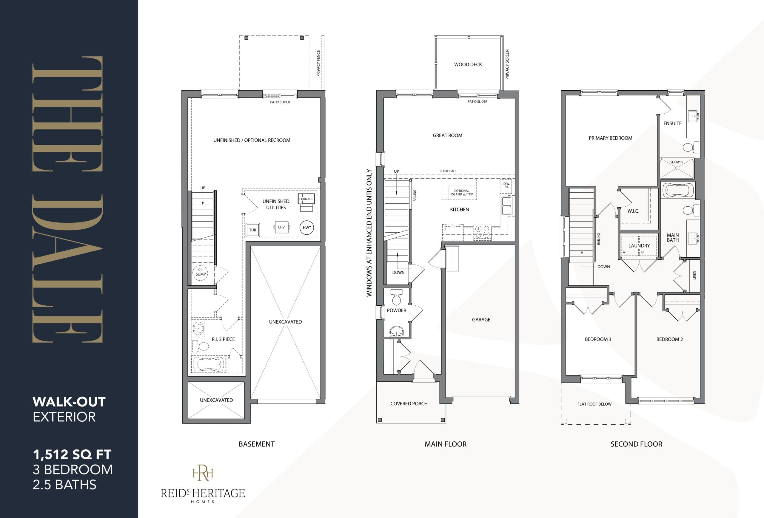 The Dale (Walk-Out Exterior) Floor Plan at Lackner Ridge Towns - 1512 sq.ft