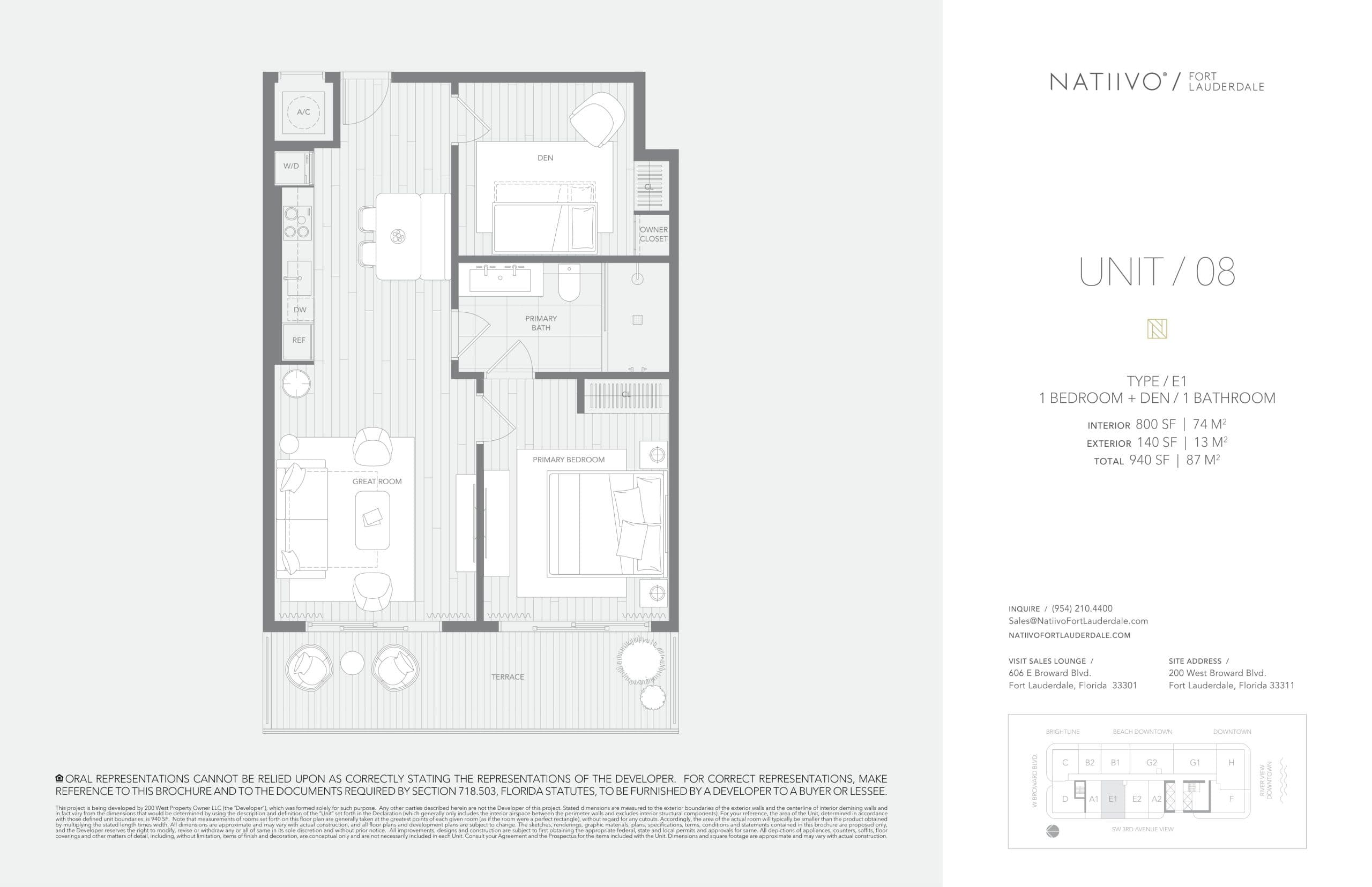 Unit 08 Floor Plan at Natiivo Fort Lauderdale Condos - 800 sq.ft