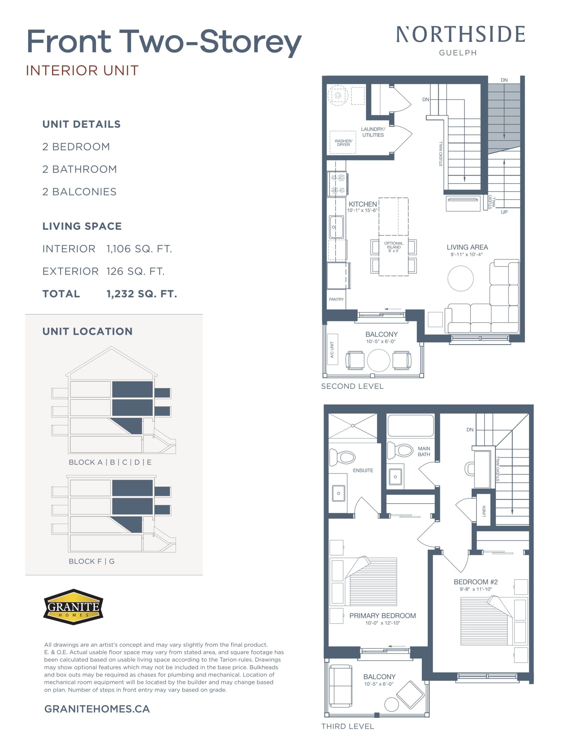 Front Two-Storey - Interior Unit Floor Plan at Northside Townhouse - 1106 sq.ft
