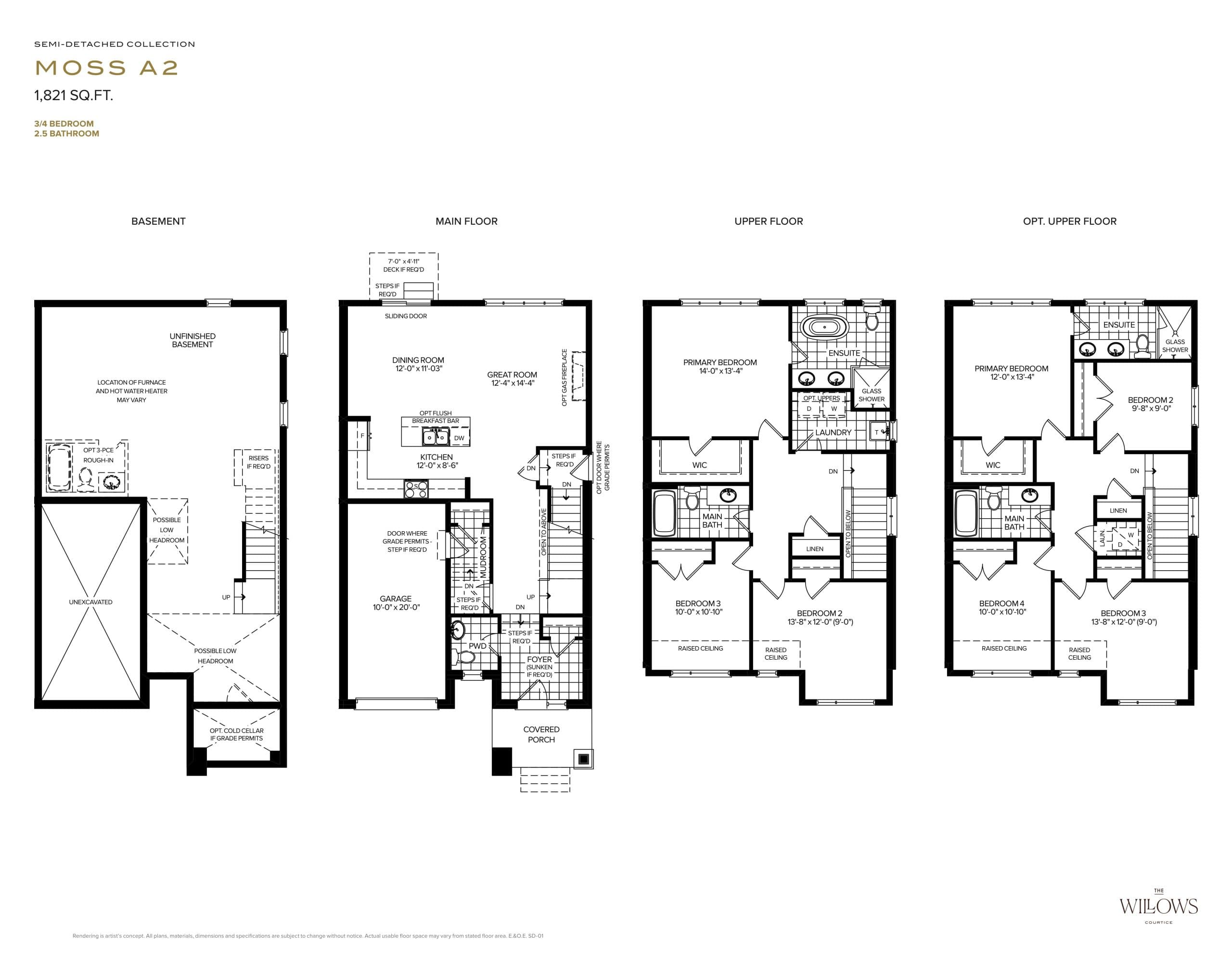 Moss A2 Floor Plan at The Willows Towns - 1821 sq.ft