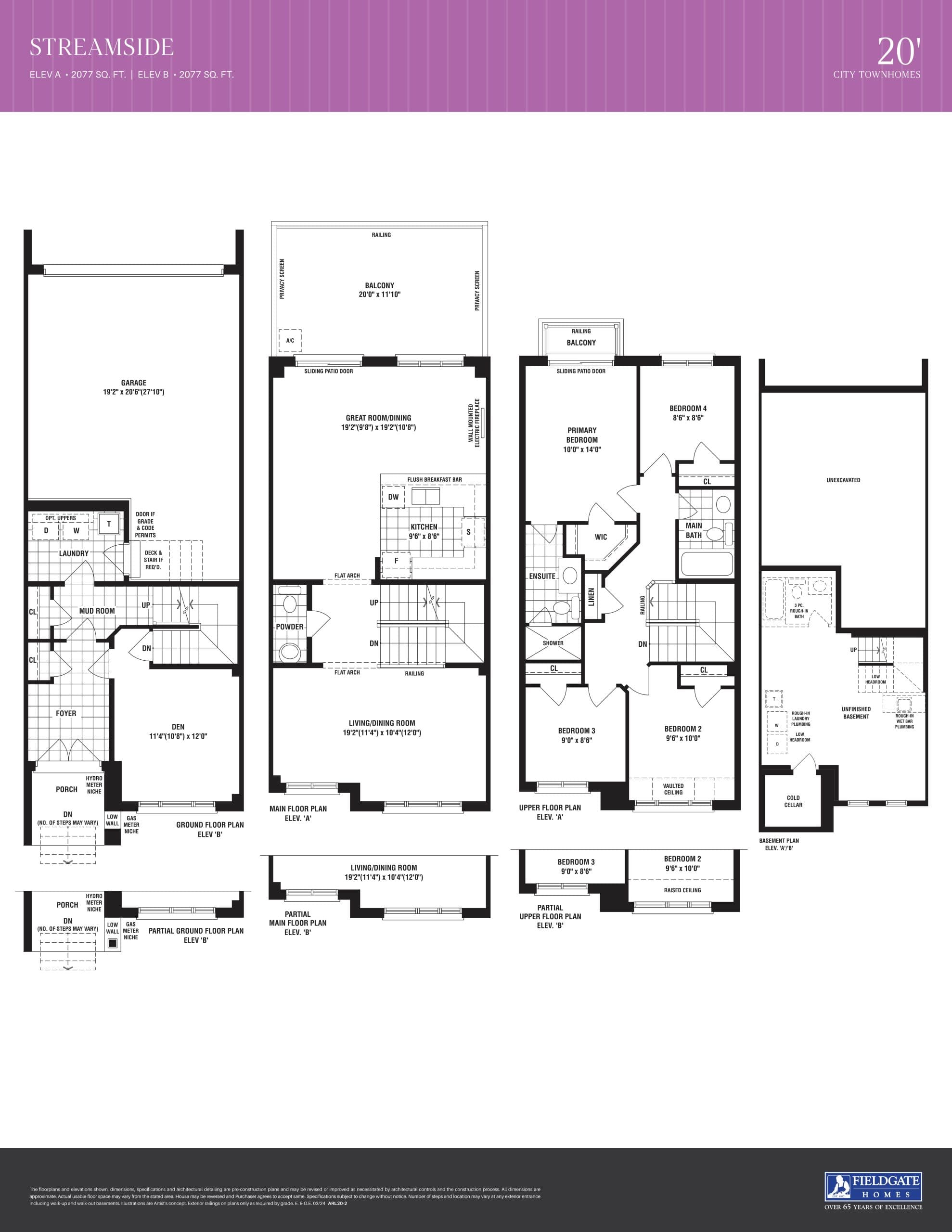 Streamside Floor Plan at Upper East Side Unionville Towns - 2077 sq.ft