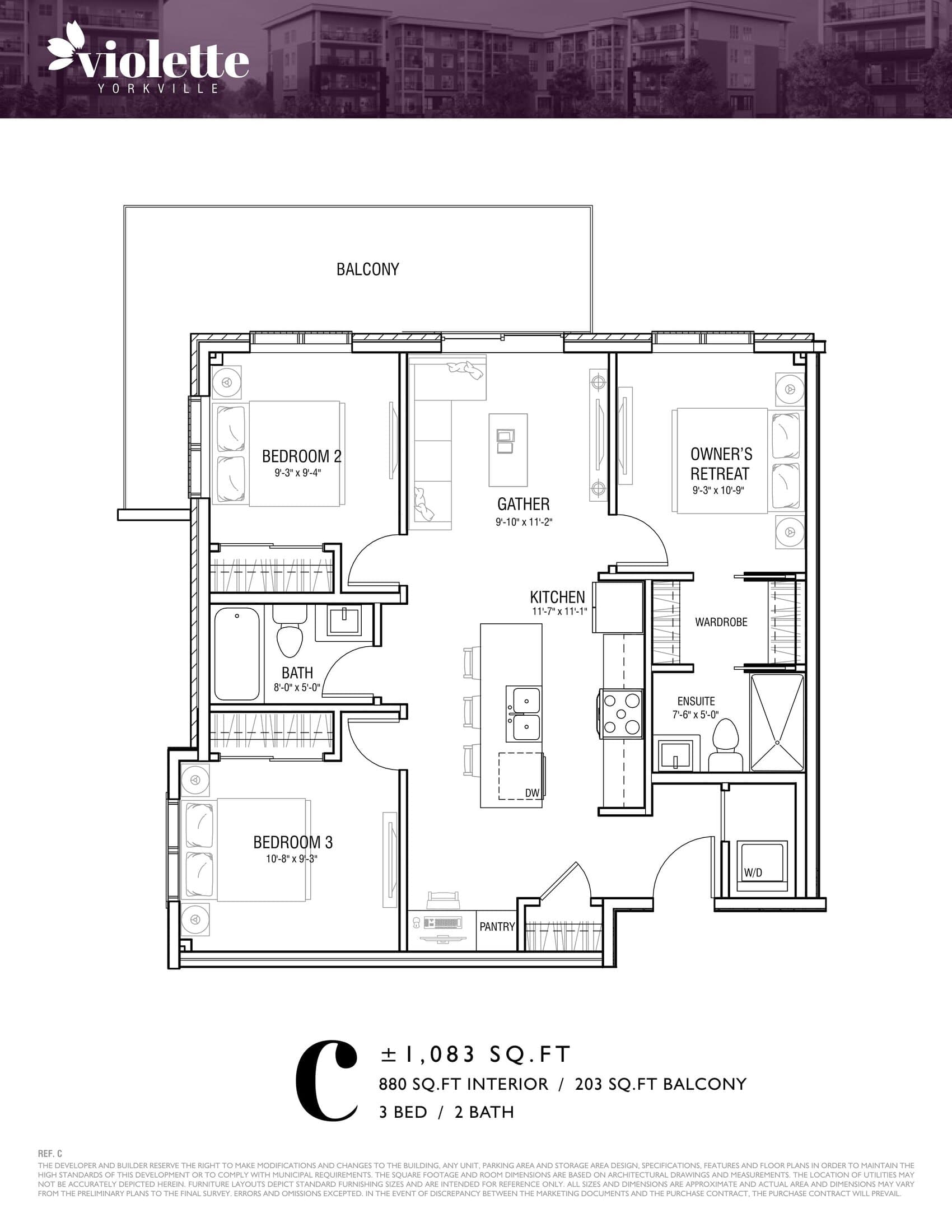 C Floor Plan at Violette Yorkville Condos - 880 sq.ft