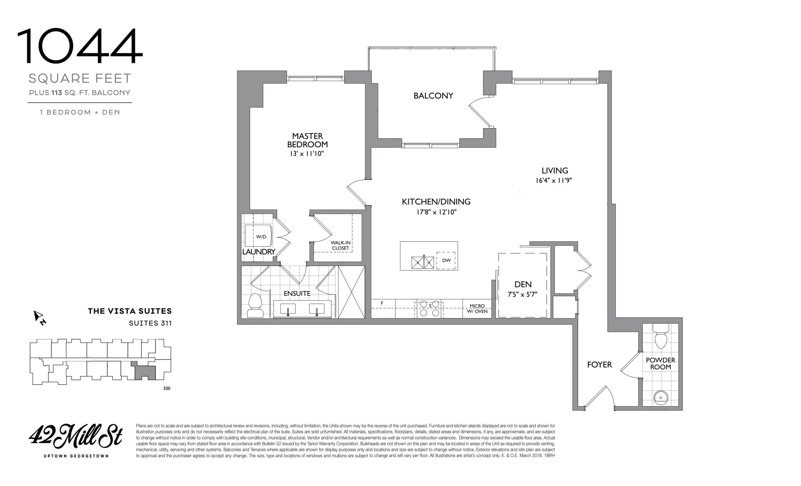 1044 - The Vista Suites Floor Plan at 42 Mill Street Condos - 1044 sq.ft
