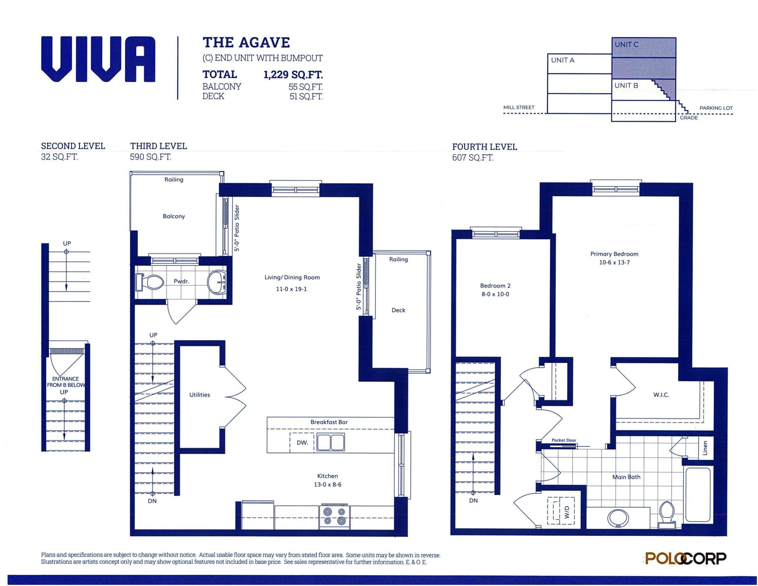 The Agave (End) w/Bumpout Floor Plan at VIVA Towns - 1229 sq.ft