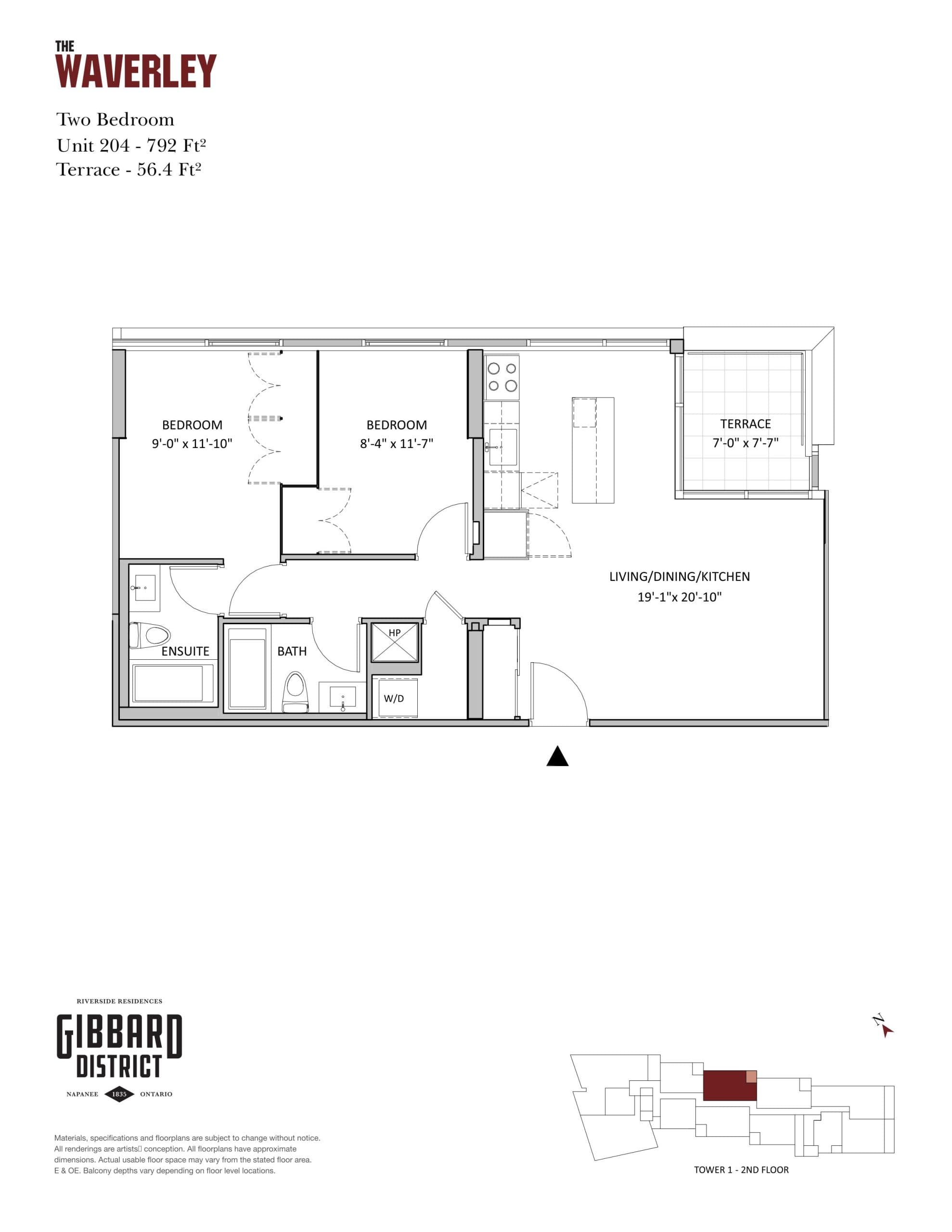 The Waverley (Unit 204) Floor Plan at Gibbard District - Building 1 Condos - 792 sq.ft