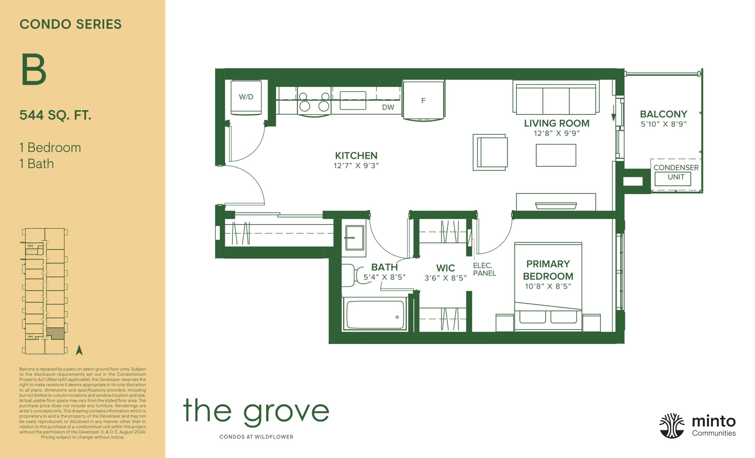 B Floor Plan at The Grove Condos at Wildflower - 544 sq.ft