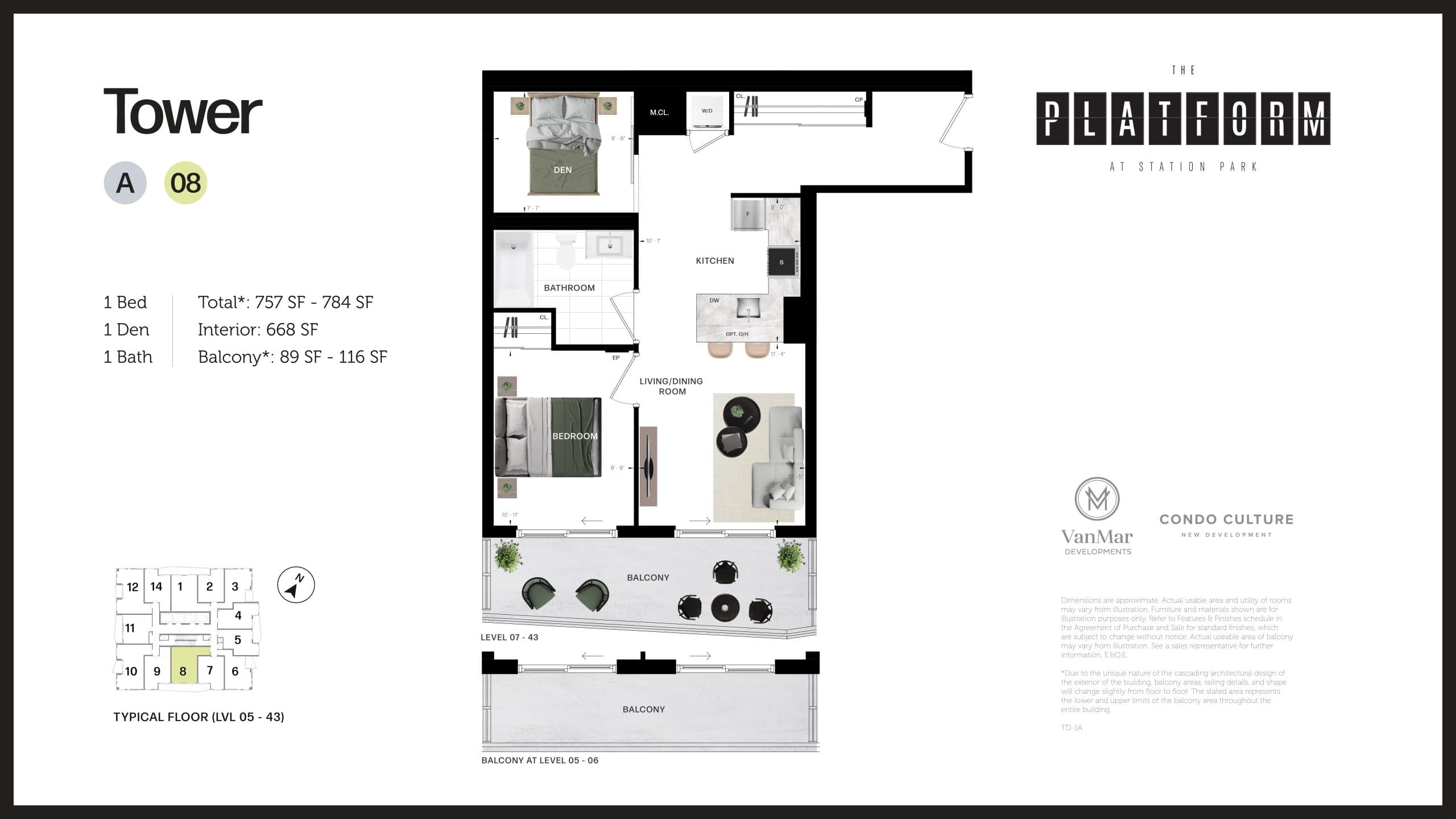 A08 Floor Plan at The Platform at Station Park Condos - 668 sq.ft