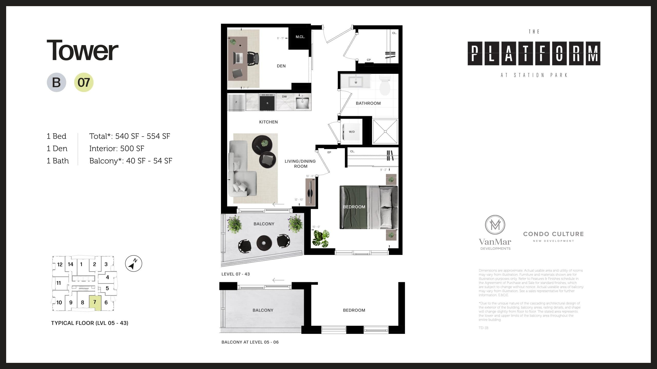 B07 Floor Plan at The Platform at Station Park Condos - 500 sq.ft