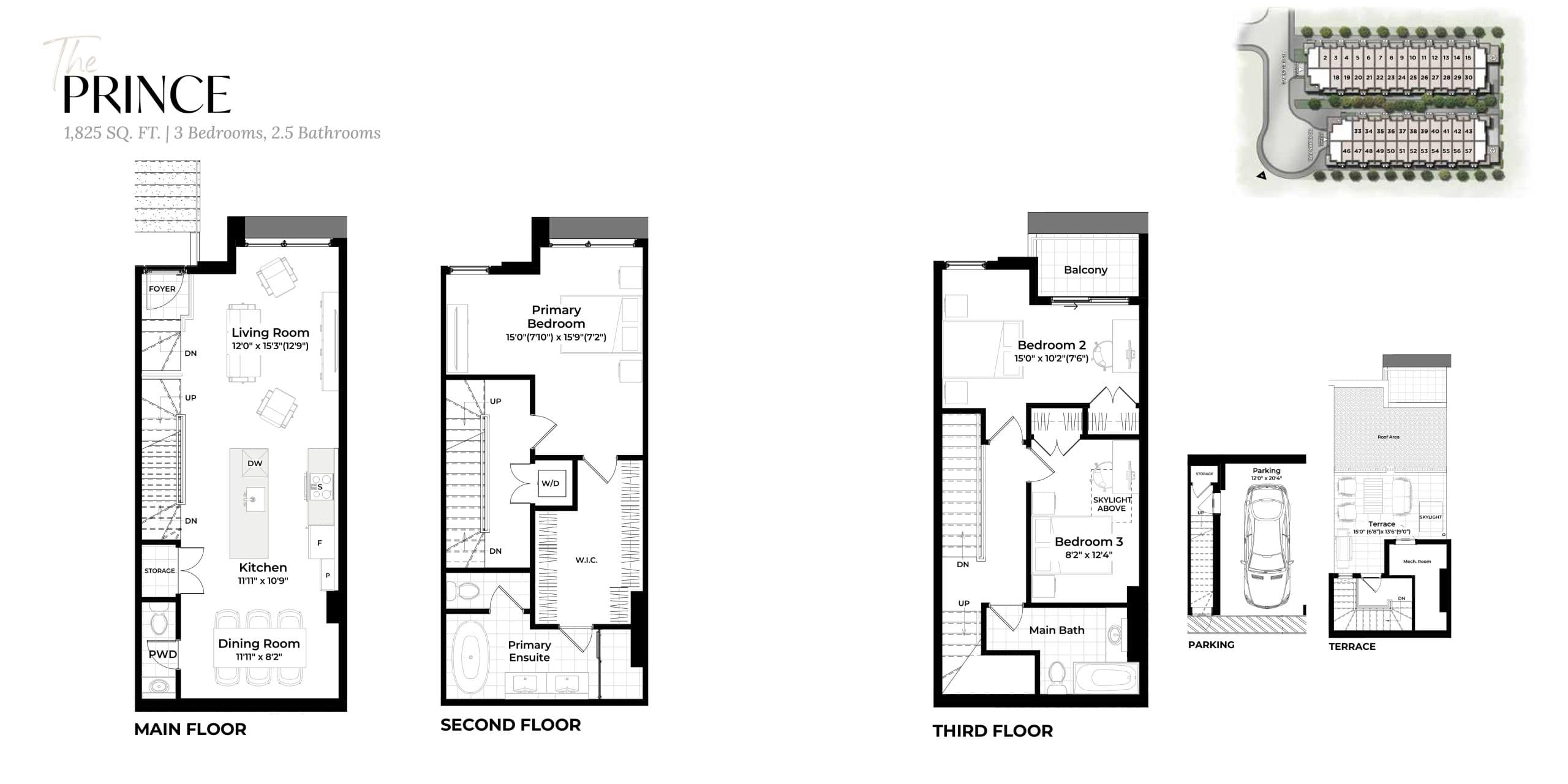 The Prince Floor Plan at The Towns of Lambton Mills - 1825 sq.ft