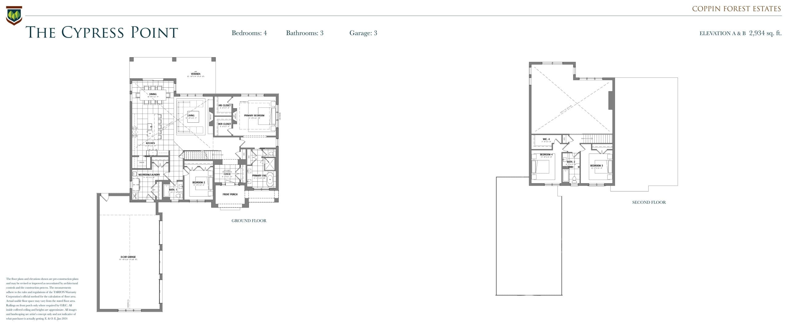 The Cypress Point Floor Plan at Coppin Forest Estates - 2934 sq.ft